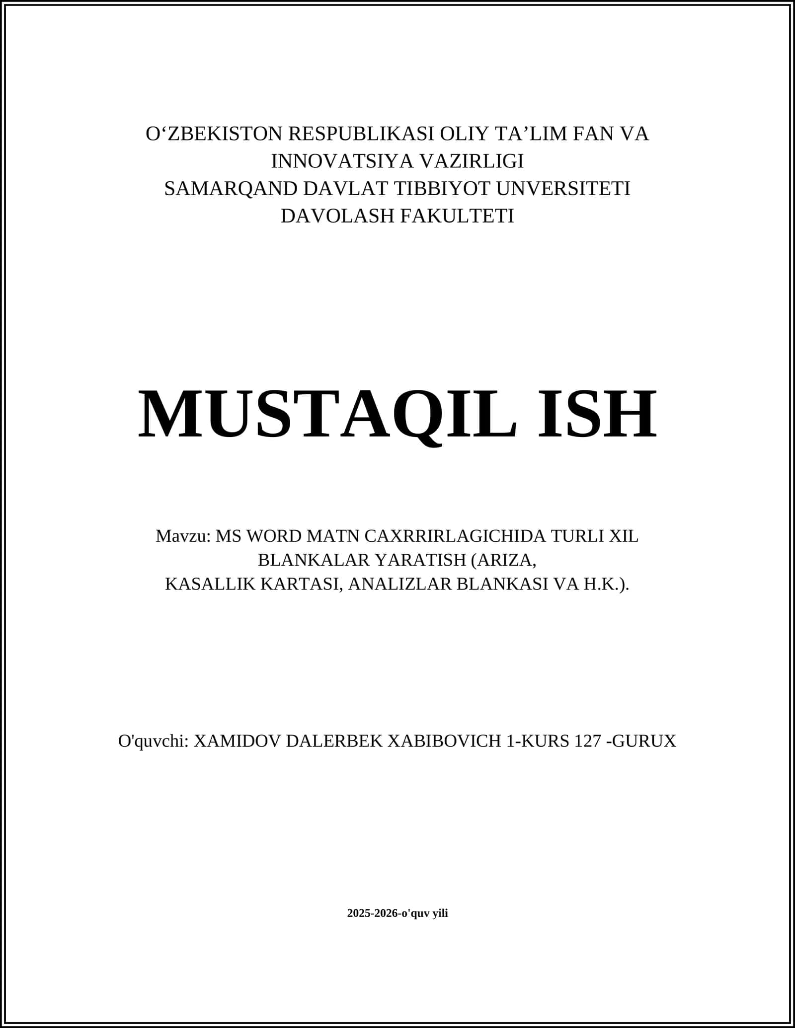 MS WORD MATN CAXRRIRLAGICHIDA TURLI XIL BLANKALAR YARATISH 1