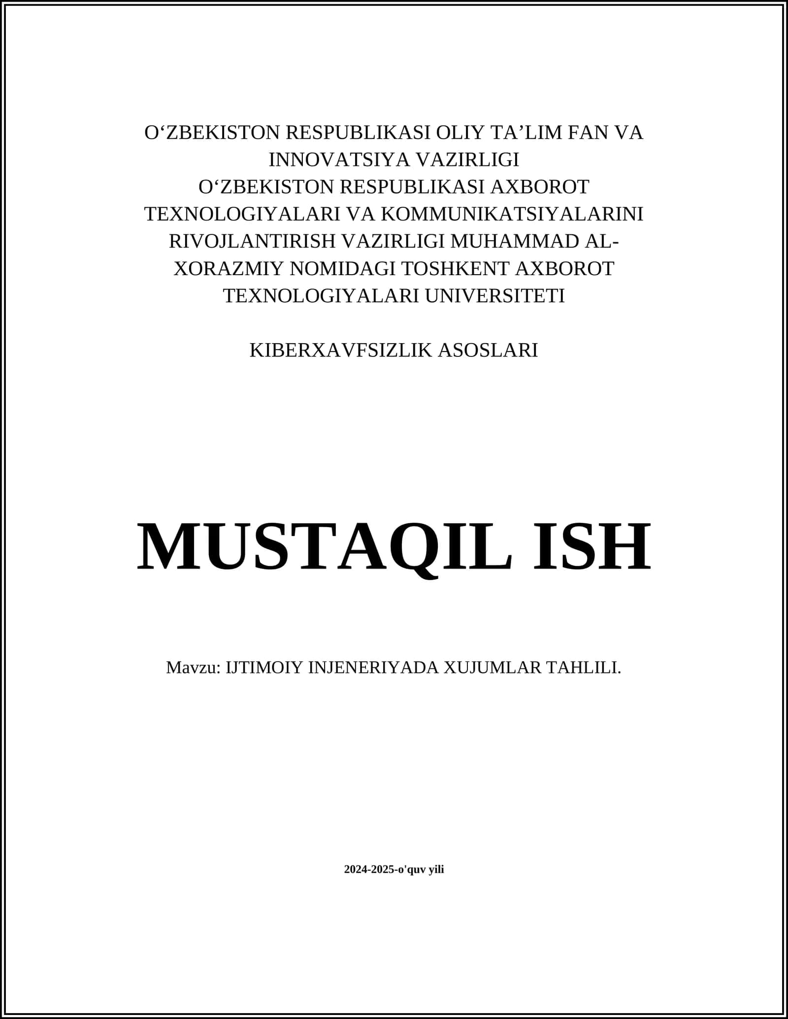 IJTIMOIY INJENERIYADA XUJUMLAR TAHLILI 1