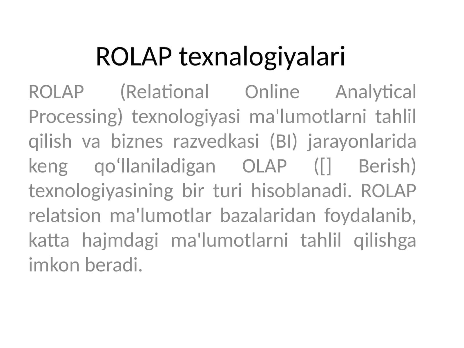 ROLAP texnalogiyalari 1