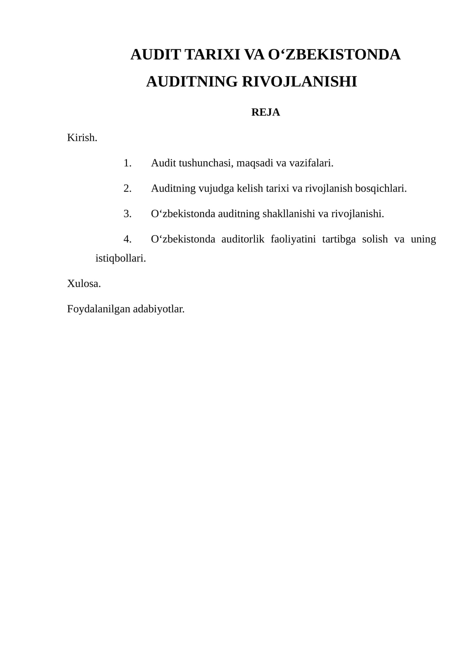 AUDIT TARIXI VA O‘ZBEKISTONDA AUDITNING RIVOJLANISHI 1