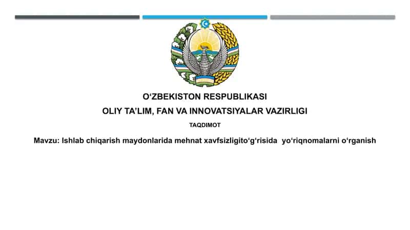 Ishlabchiqarish maydonlarida mehnat xavfsizligi to'g'risida yo'riqnomalar o'rganish 1