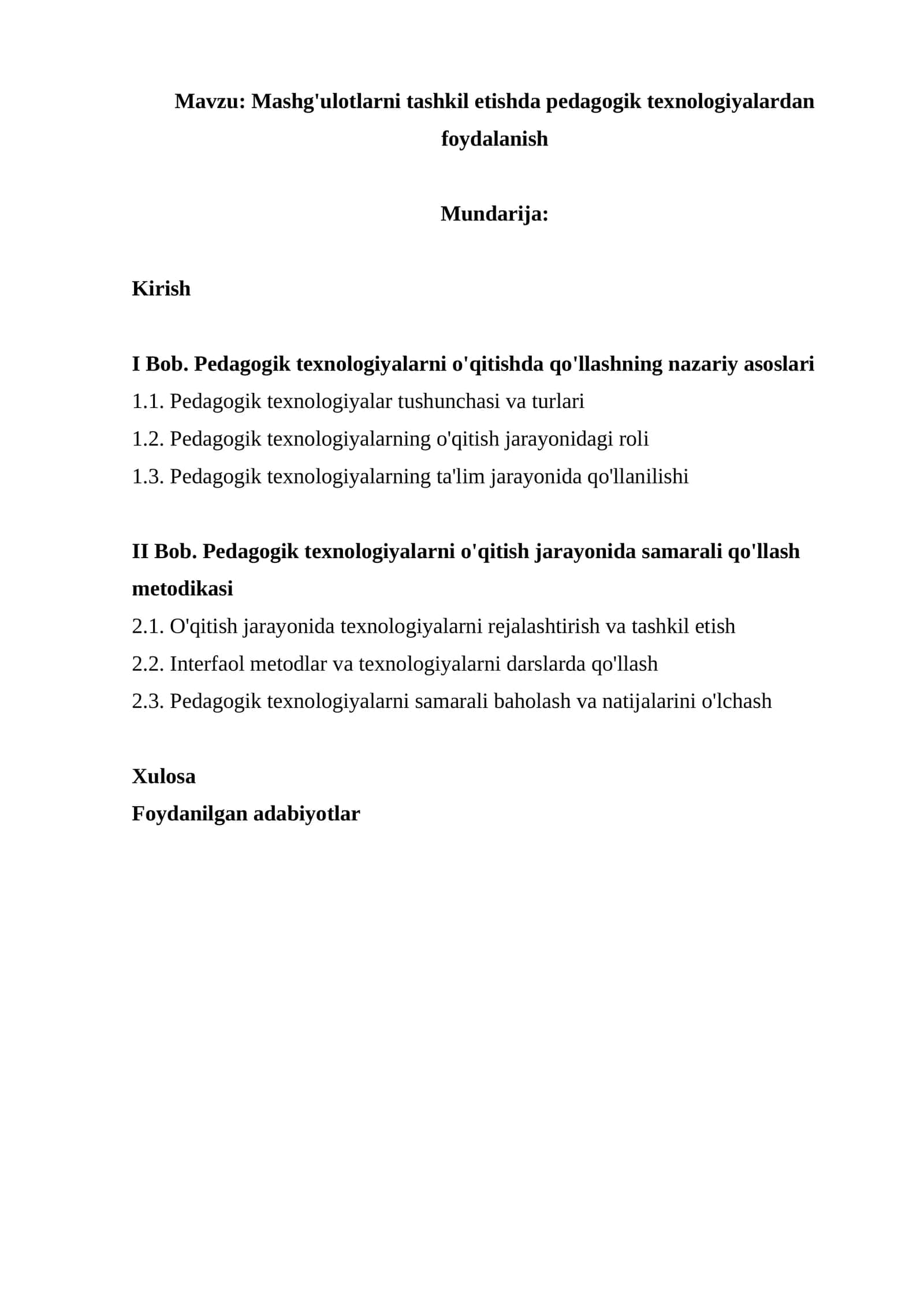 Mashg'ulotlarni tashkil etishda pedagogik texnologiyalardan foydalanish 1