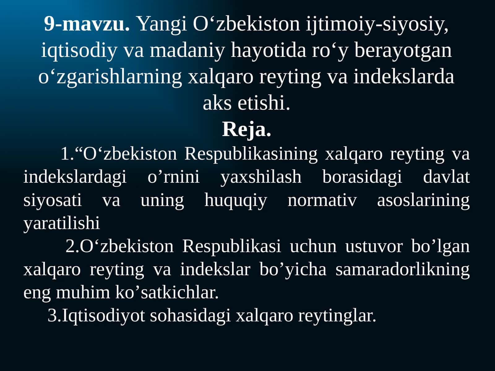 Yangi O‘zbekiston ijtimoiy-siyosiy va iqtisodiy hayoti 1