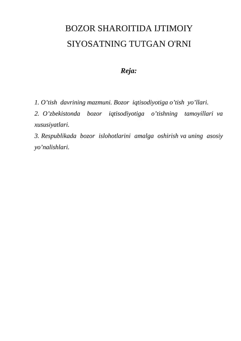 BOZOR SHAROITIDA IJTIMOIY SIYOSATNING TUTGAN O'RNI 1