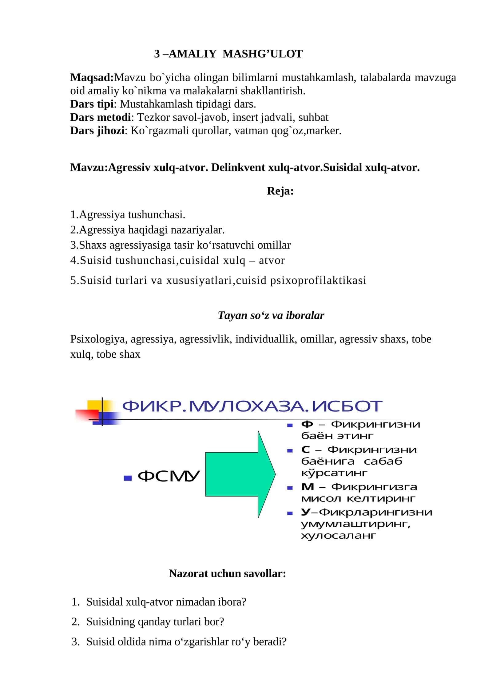 Mavzu:Agressiv xulq-atvor. Delinkvent xulq-atvor.Suisidal xulq-atvor 1