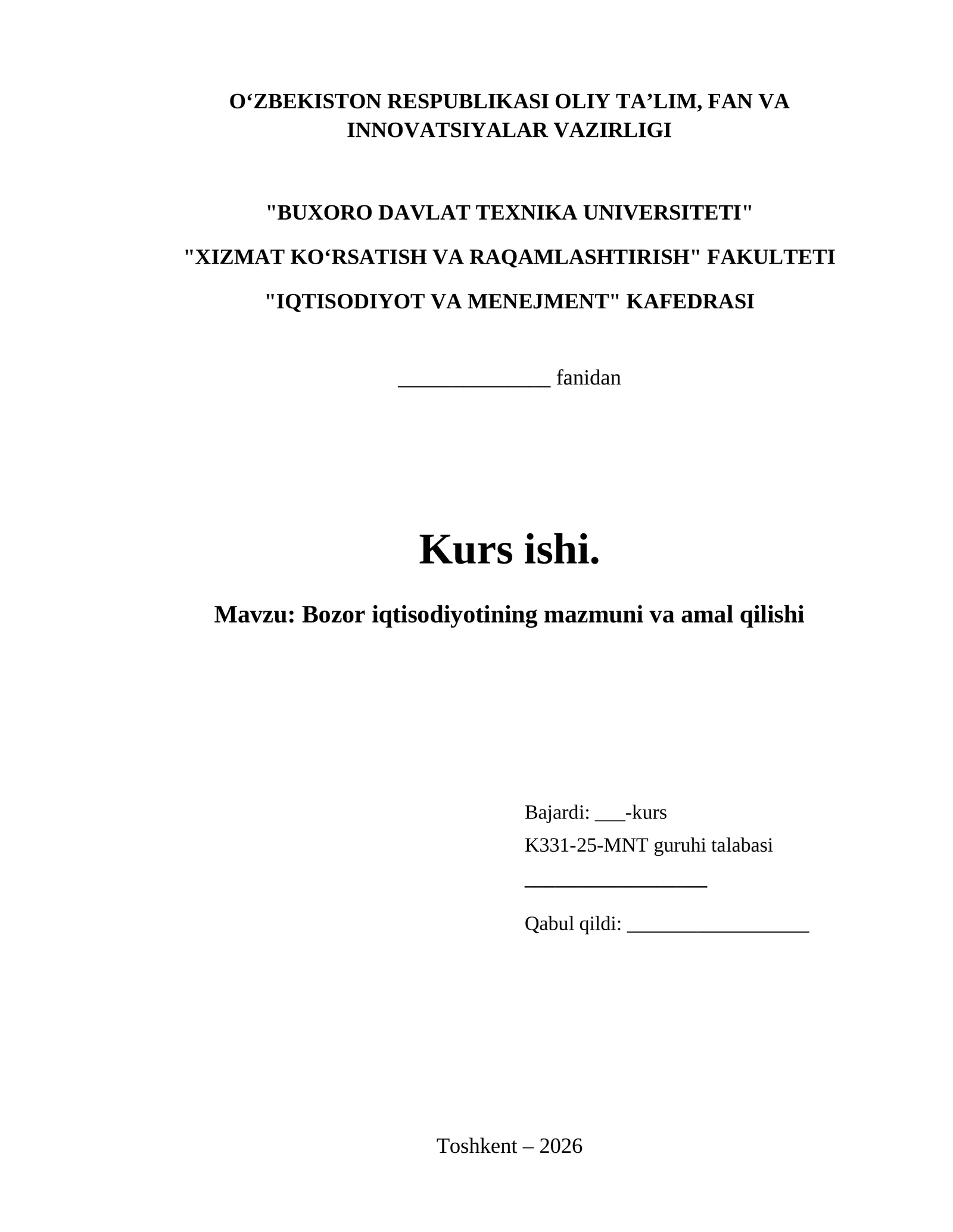 Bozor iqtisodiyotining mazmuni va amal qilishi 1