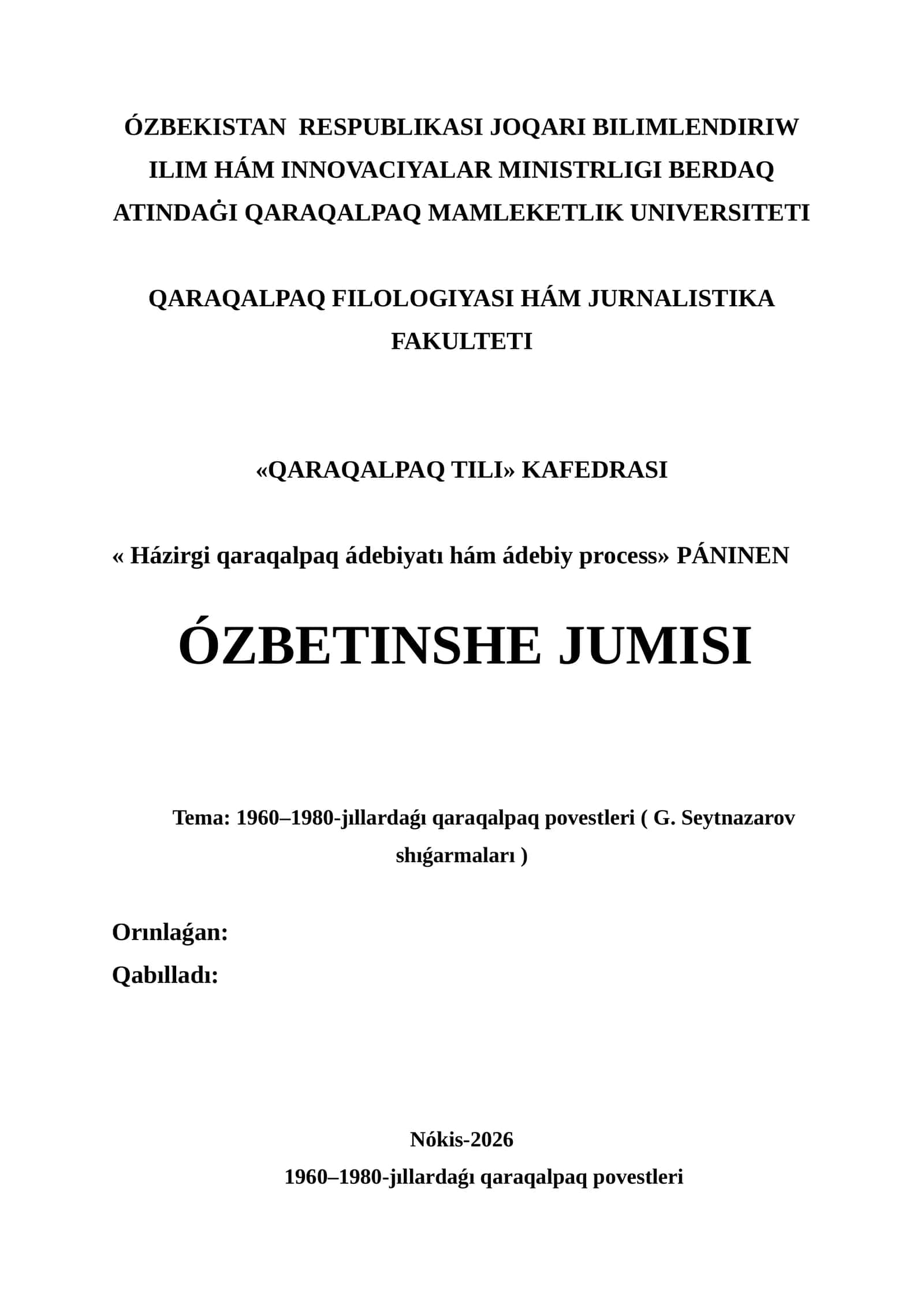 QARAQALPAQ POVESTLERI (G. Seytnazarov shıǵarmaları) 1