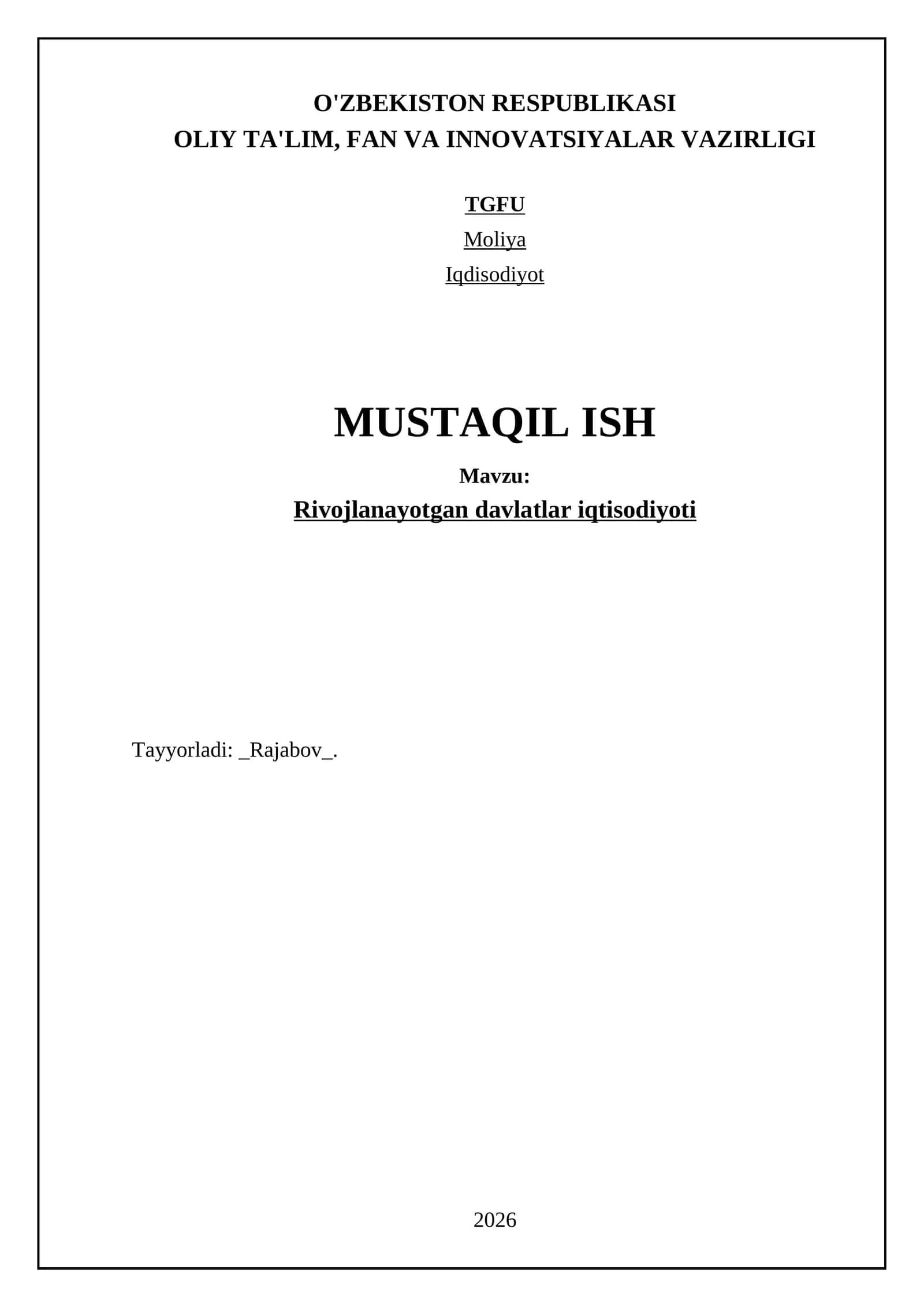 Rivojlanayotgan davlatlar iqtisodiyoti 1