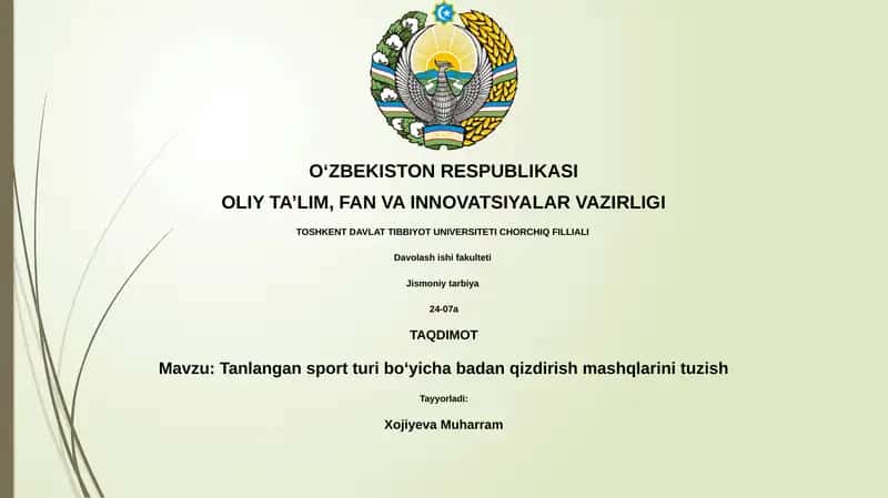 Tanlangan sport turi boʻyicha badan qizdirish mashqlarini tuzish 1