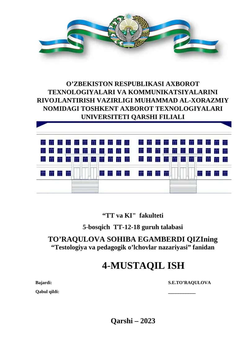 Testologiya va pedagogik o’lchovlar nazariyasi 1