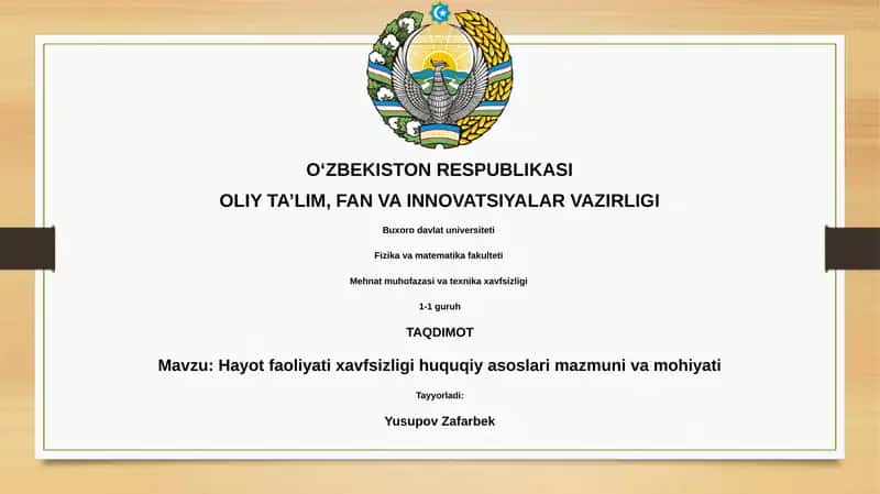 Hayot faoliyati xavfsizligi huquqiy asoslari 1