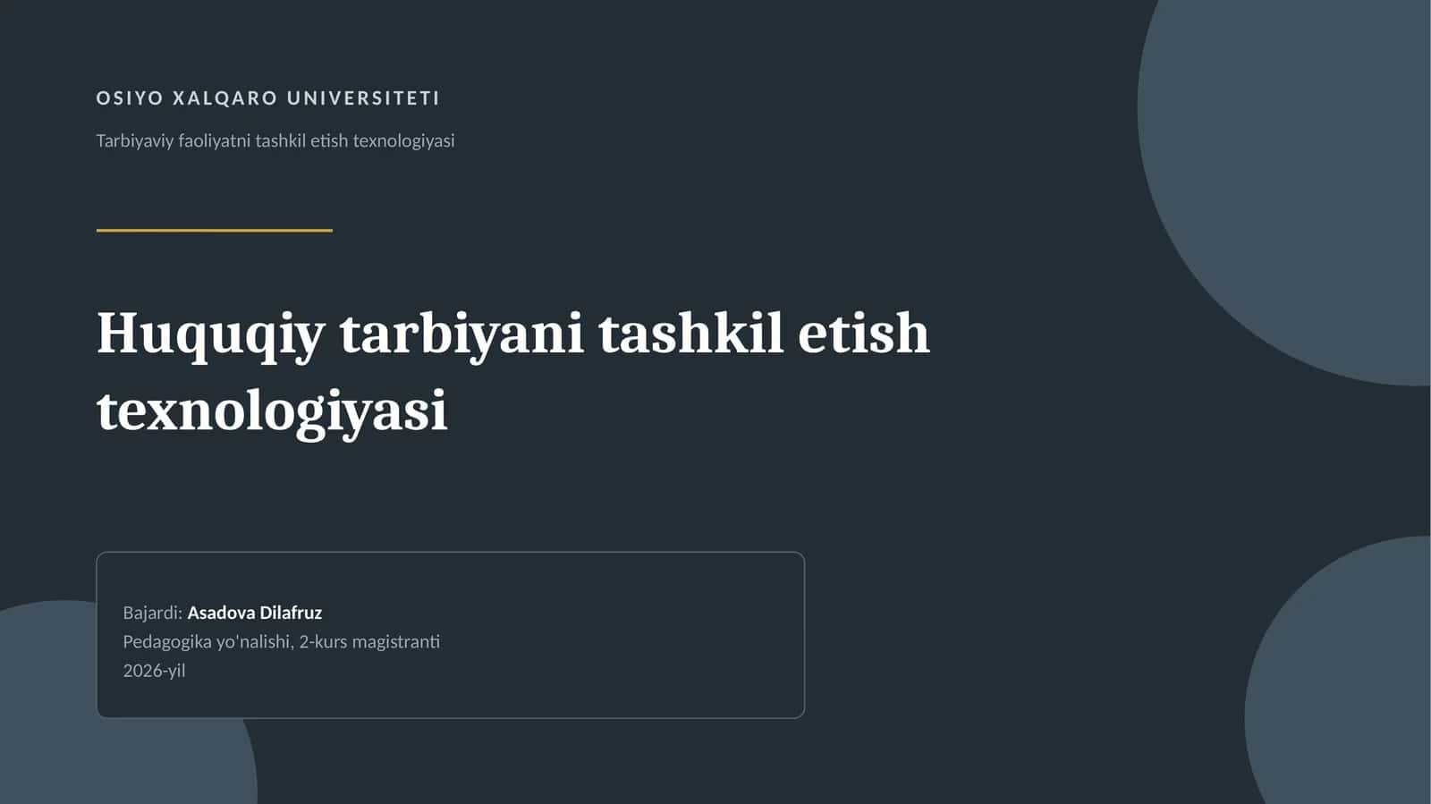 Tarbiyaviy faoliyatni tashkil etish texnologiyasi 1