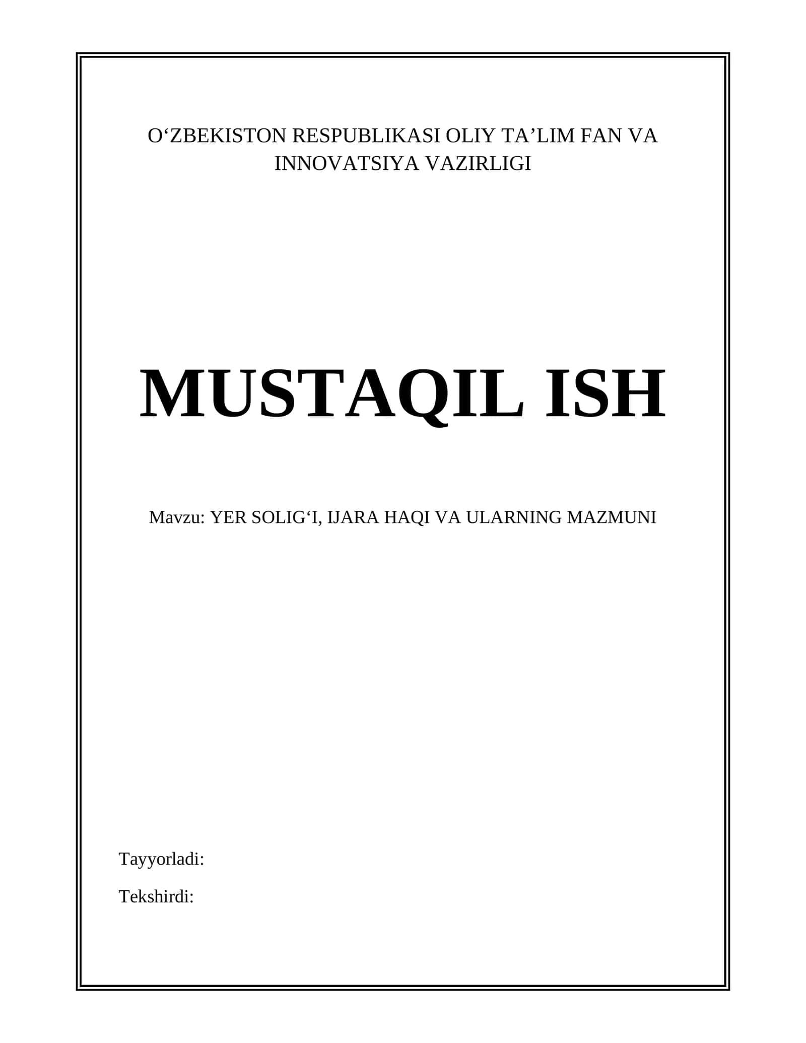 YER SOLIG‘I, IJARA HAQI VA ULARNING MAZMUNI 1