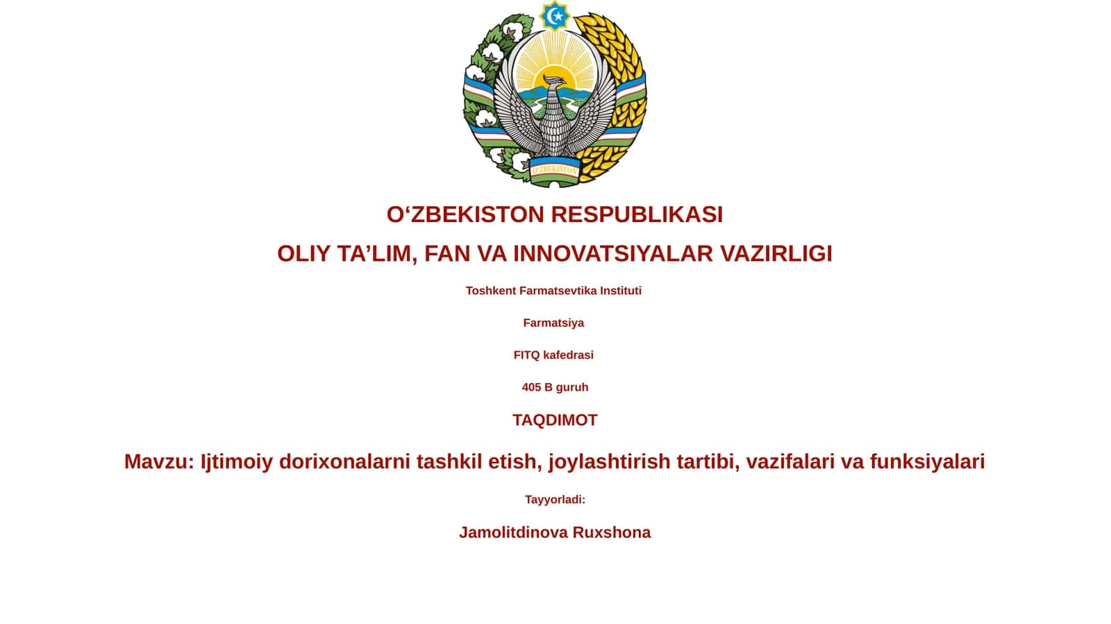 Ijtimoiy dorixonalarni tashkil etish, joylashtirish tartibi, vazifalari va funksiyalari 1