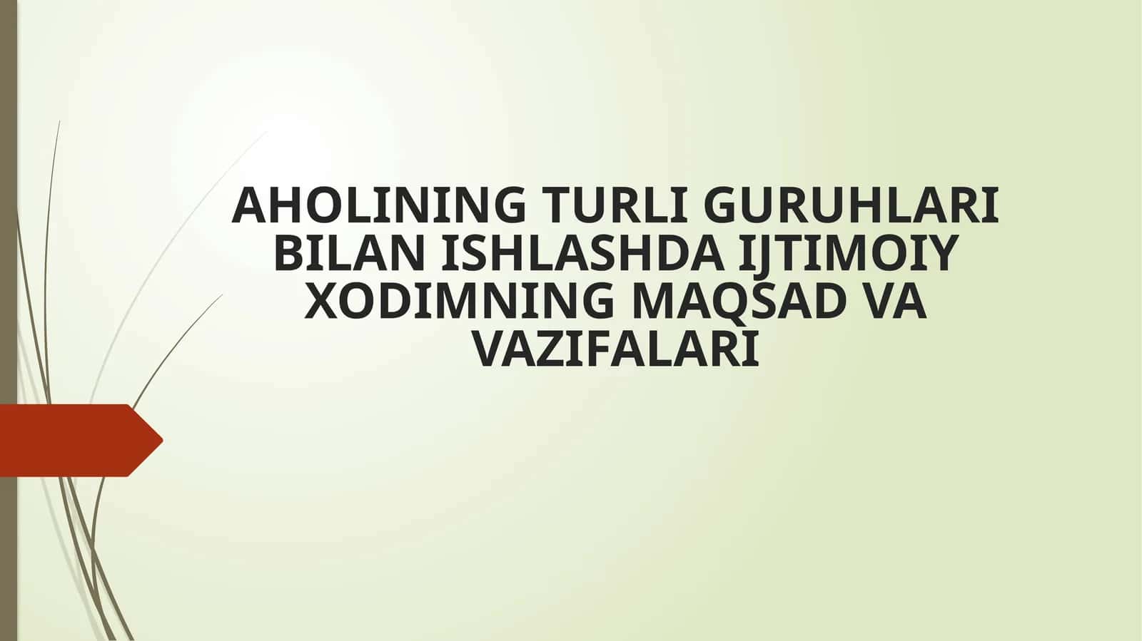 AHOLINING TURLI GURUHLARI BILAN ISHLASHDA IJTIMOIY XODIMNING MAQSAD VA VAZIFALARI 1