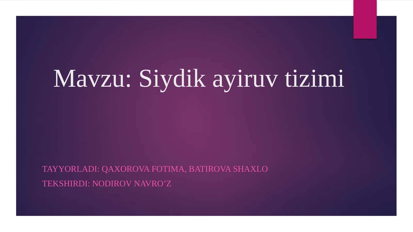 Siydik ayiruv tizimi 1