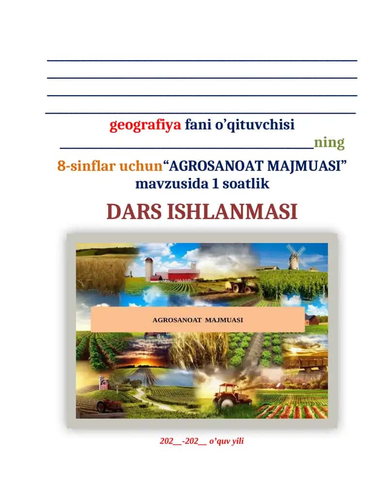 AGROSANOAT MAJMUASI 8-sinflar uchun DARS ISHLANMASI 1