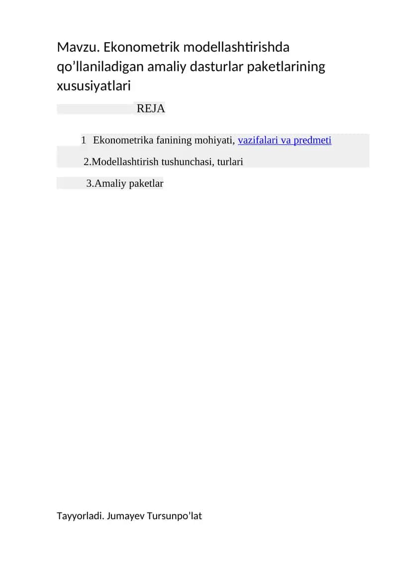 Ekonometrik modellashtirishda qo’llaniladigan amaliy dasturlar paketlarining xususiyatlari 1