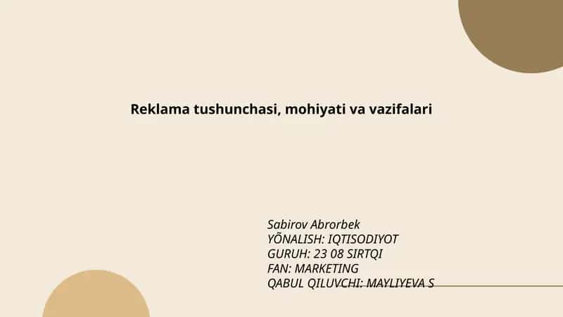 Reklama tushunchasi, mohiyati va vazifalari 1