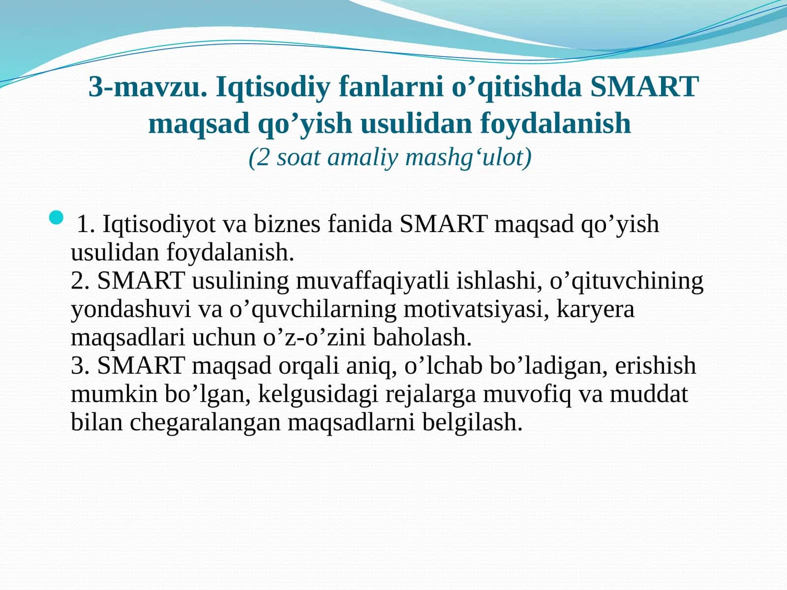 Iqtisodiyfanlarda SMART maqsad qo'yish usulidan foydalanish 1