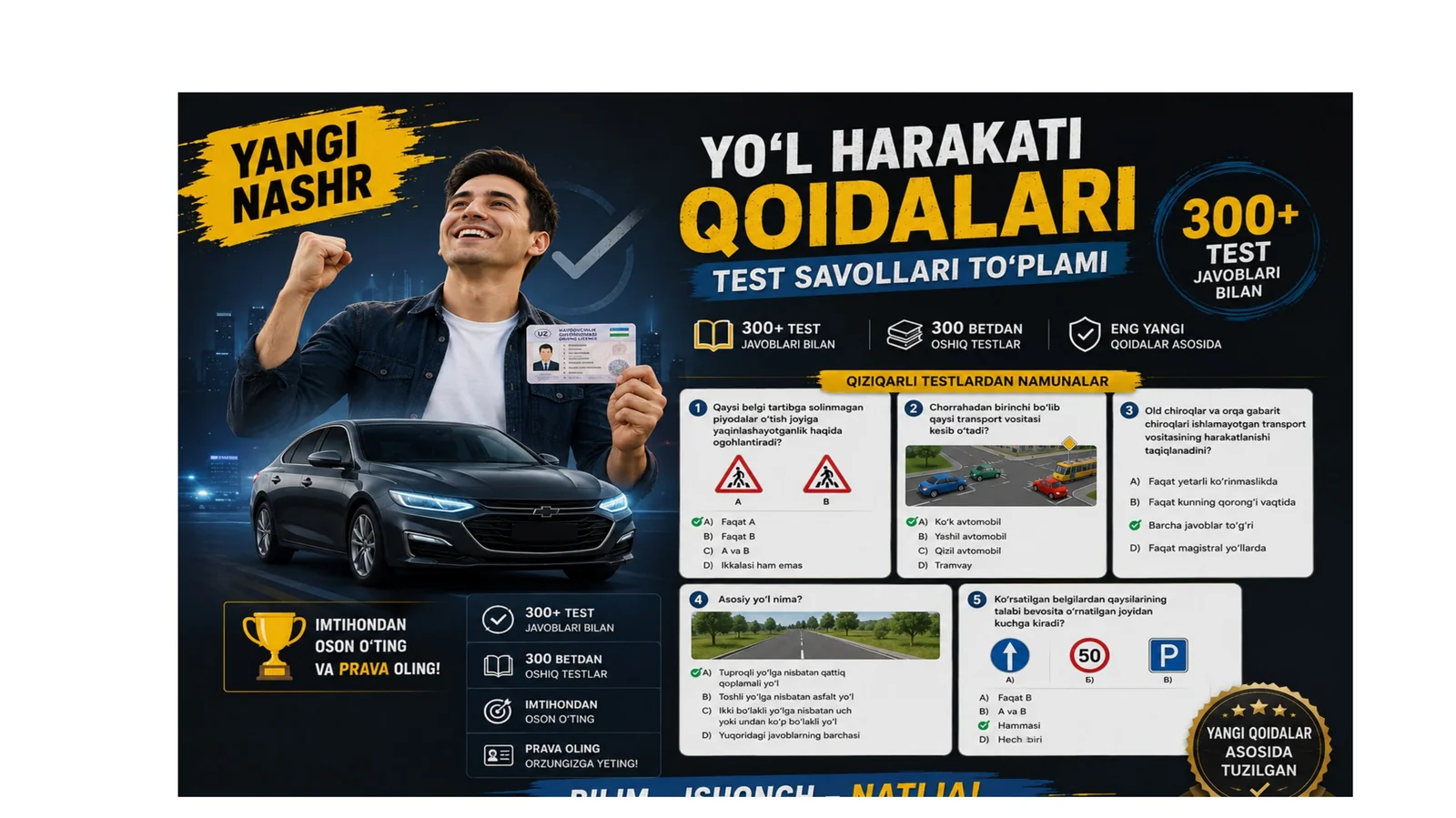YO‘L HARAKATI QOIDALARI FANIDAN TEST SAVOLLAR TO‘PLAMI 1