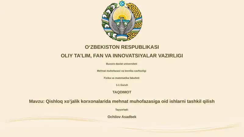 Qishloq xo’jalik korxonalarida mehnat muhofazasiga oid ishlarni tashkil qilish 1