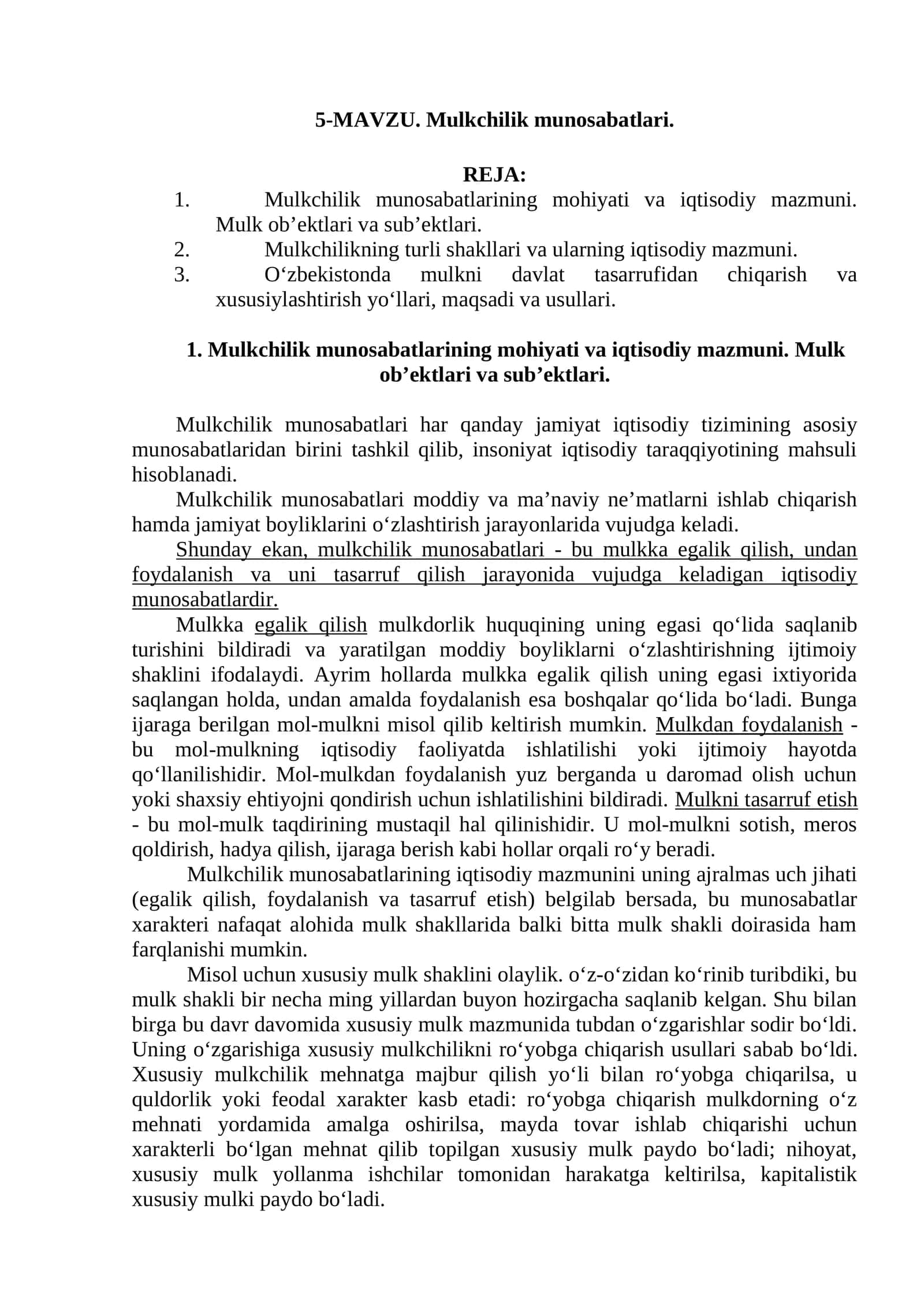 Mulkchilik munosabatlari 1