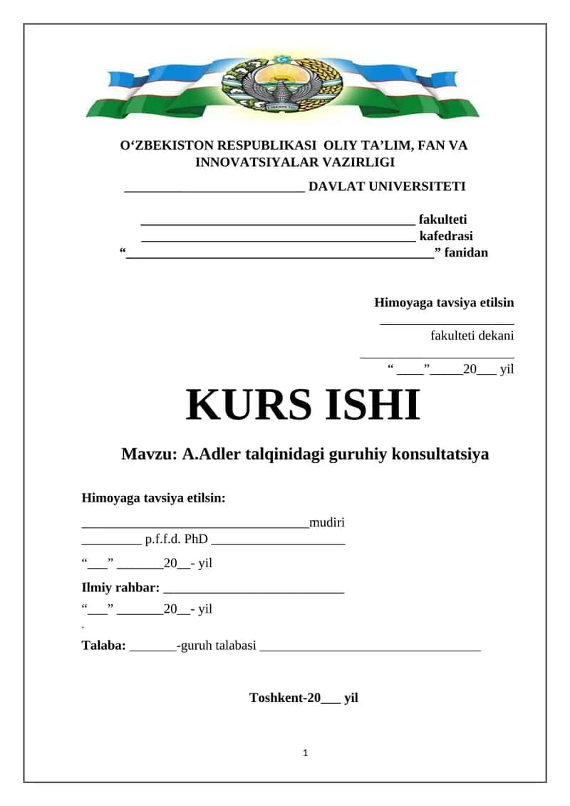 A.Adler talqinidagi guruhiy konsultatsiya 1