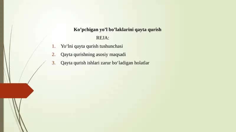 Ko’pchigan yo’l bo’laklarini qayta qurish 1