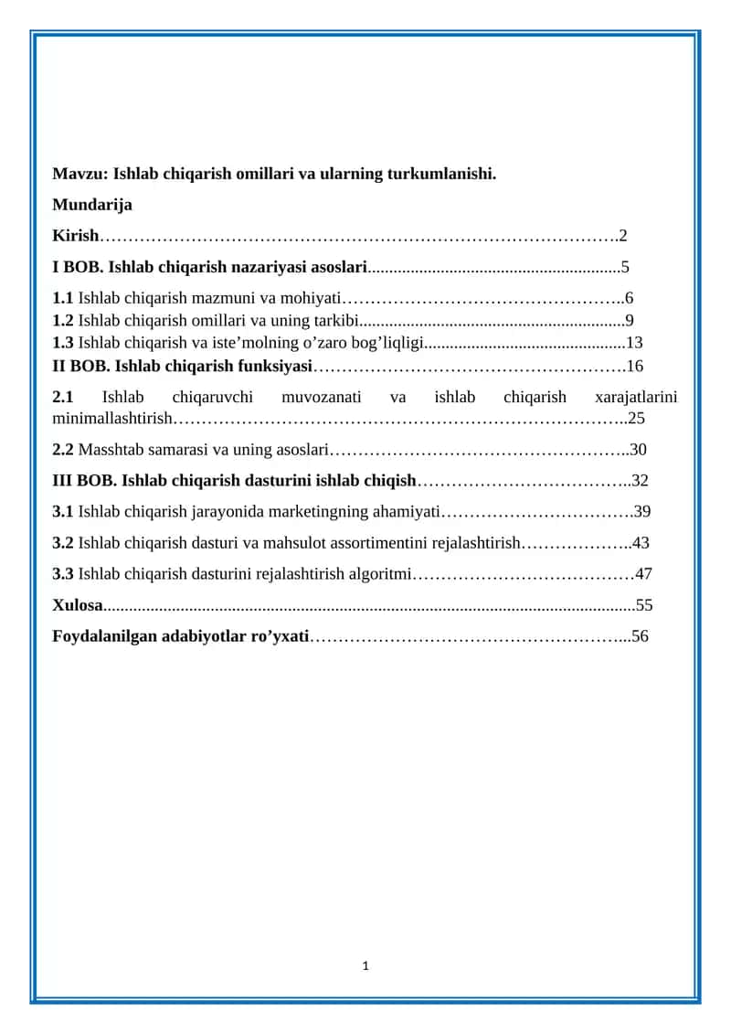Ishlab chiqarish omillari va ularning turkumlanishi 1