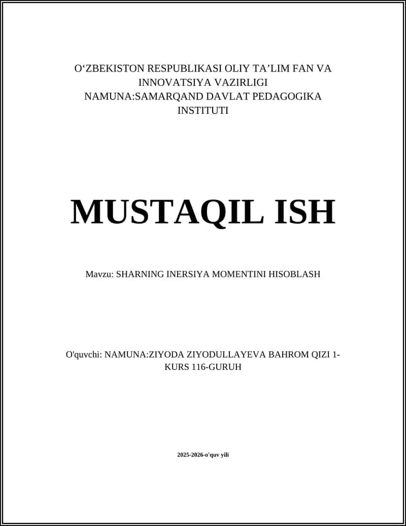 SHARNING INERSIYA MOMENTINI HISOBLASH 1