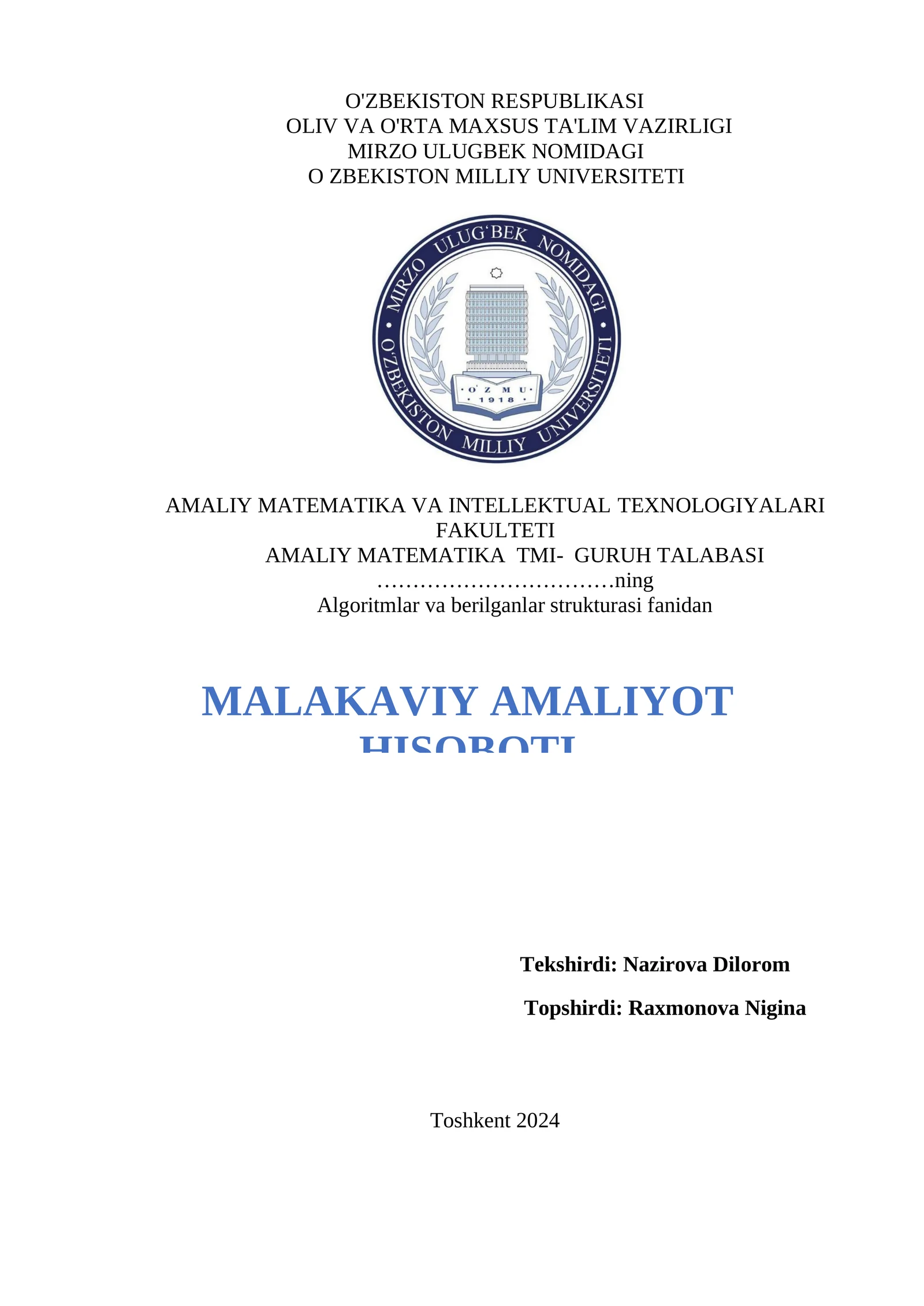 MALAKAVIY AMALIYOT HISOBOTI 1