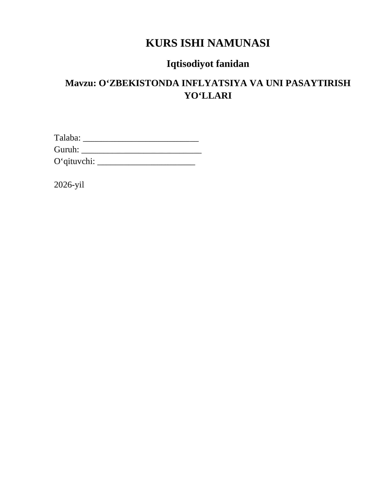 O‘ZBEKISTONDA INFLYATSIYA VA UNI PASAYTIRISH YO‘LLARI 1