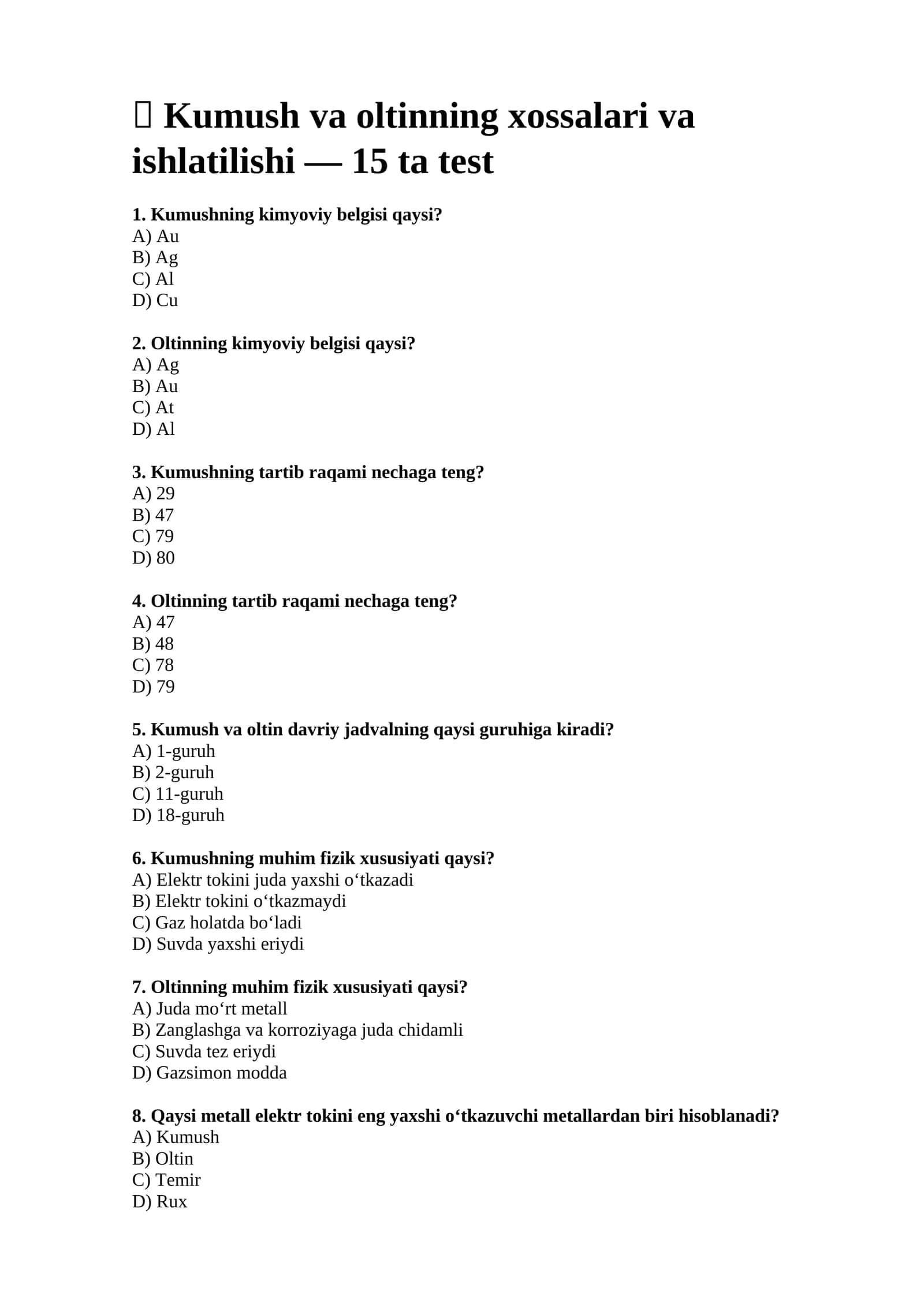 Kumush va oltinning xossalari va ishlatilishi 1