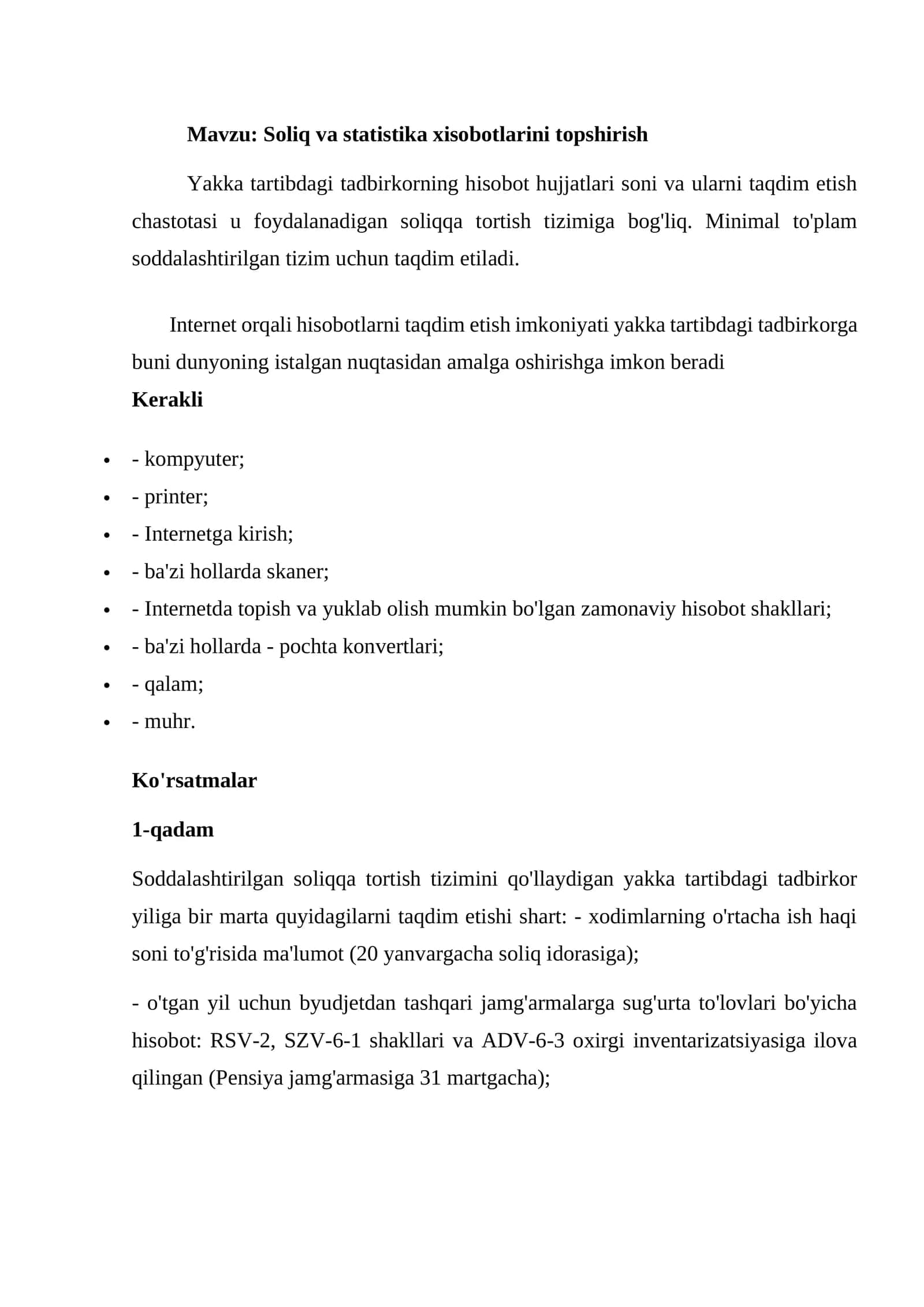 Soliq va statistika xisobotlarini topshirish 1