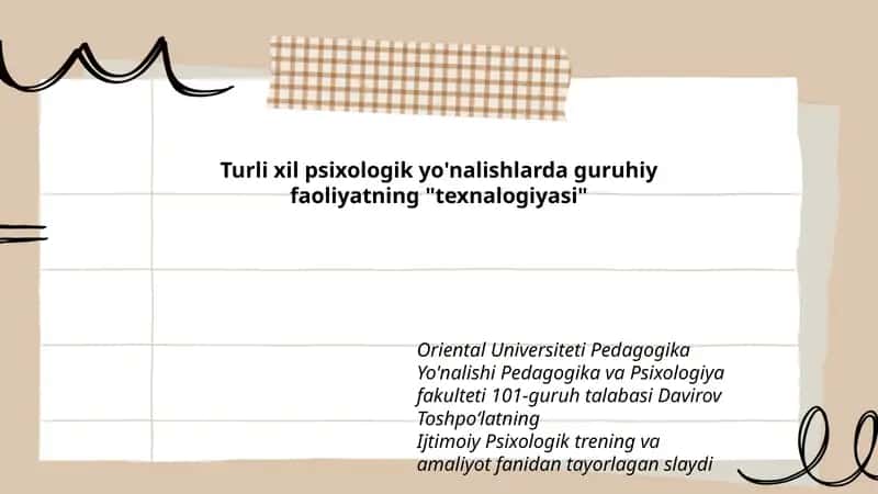 Ijtimoiy Psixologik trening va amaliyot fanidan tayorlagan slayd 1