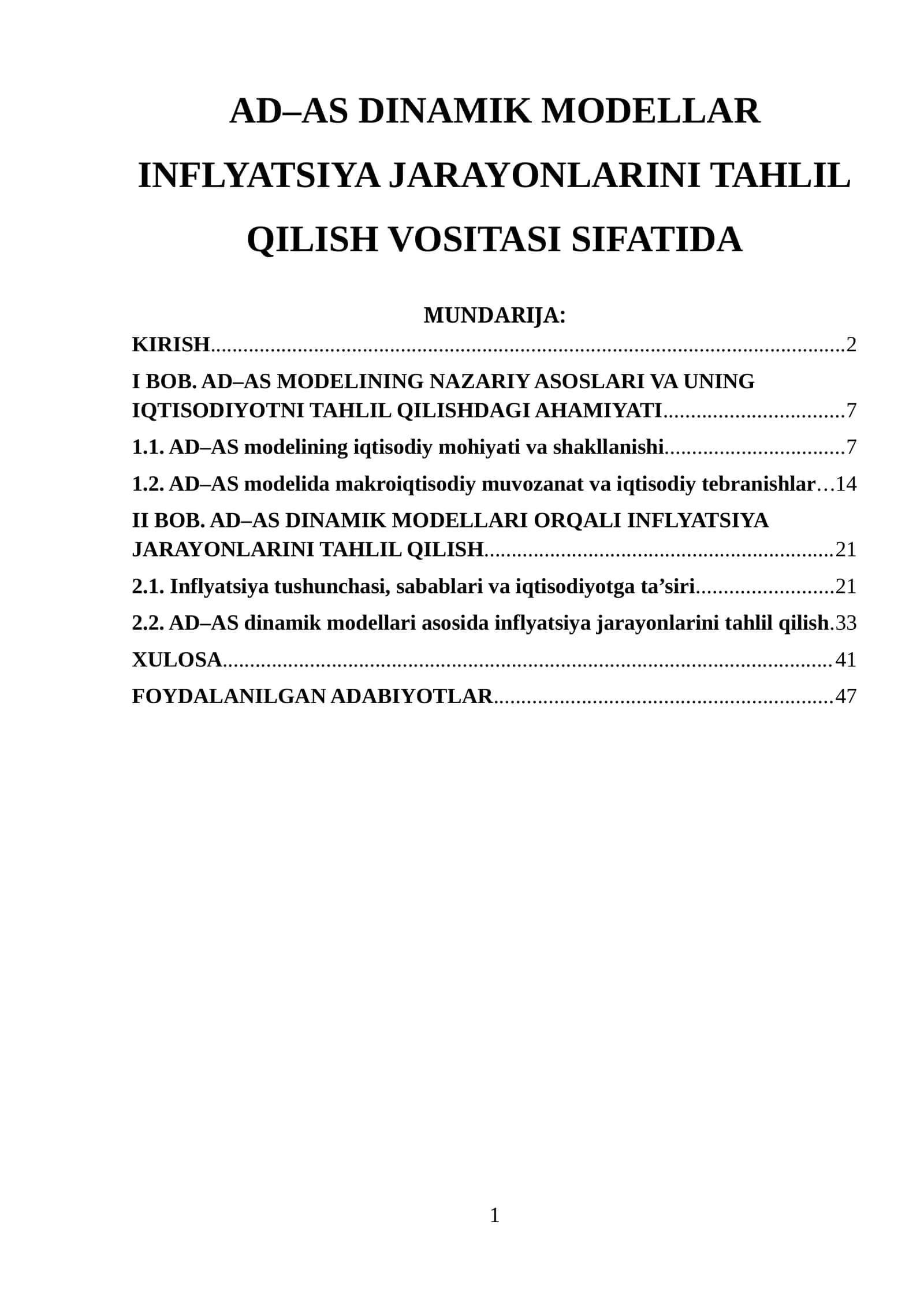 AD–AS DINAMIK MODELLAR INFLYATSIYA JARAYONLARINI TAHLIL QILISH VOSITASI SIFATIDA 1