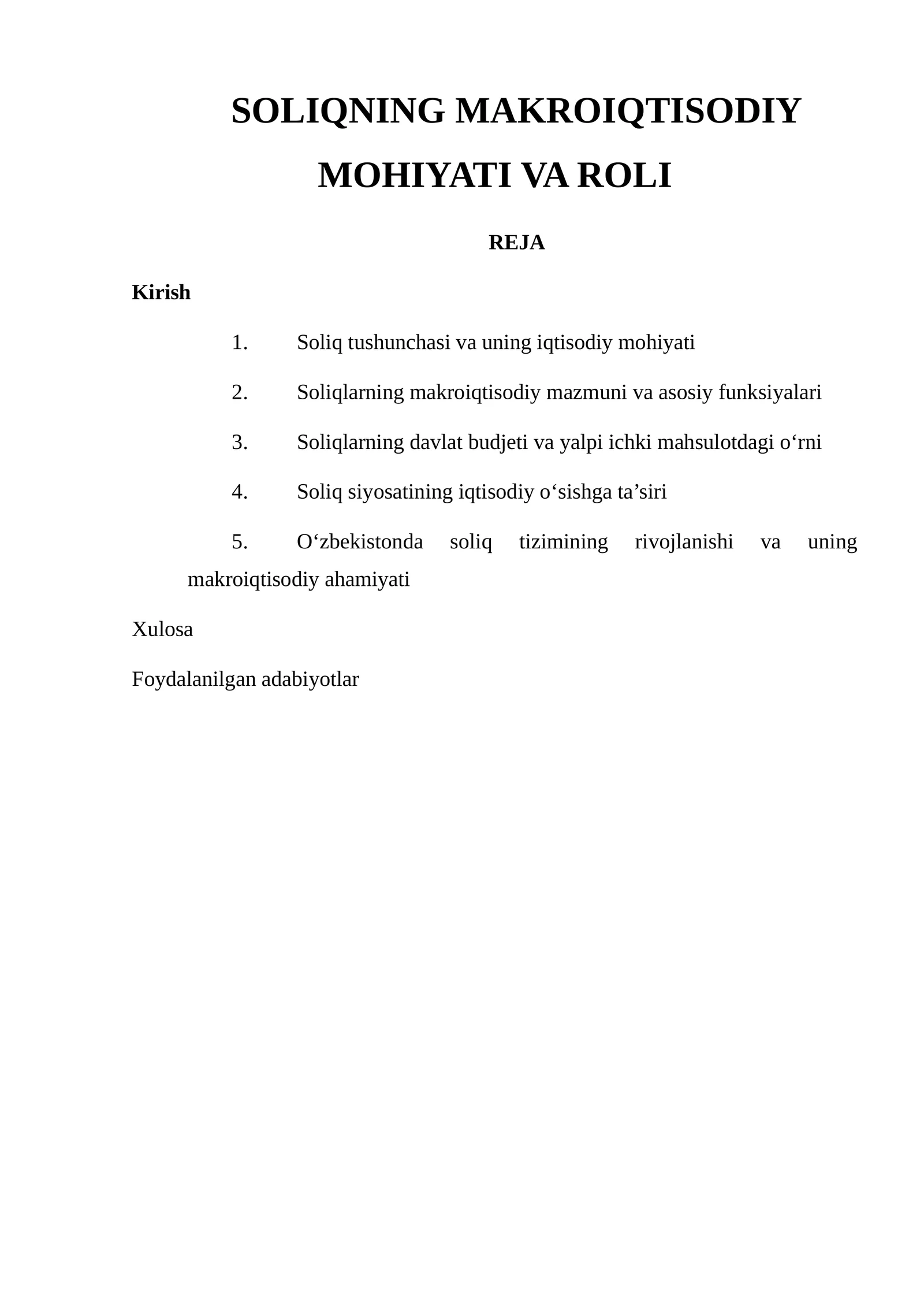 SOLIQNING MAKROIQTISODIY MOHIYATI VA ROLI 1