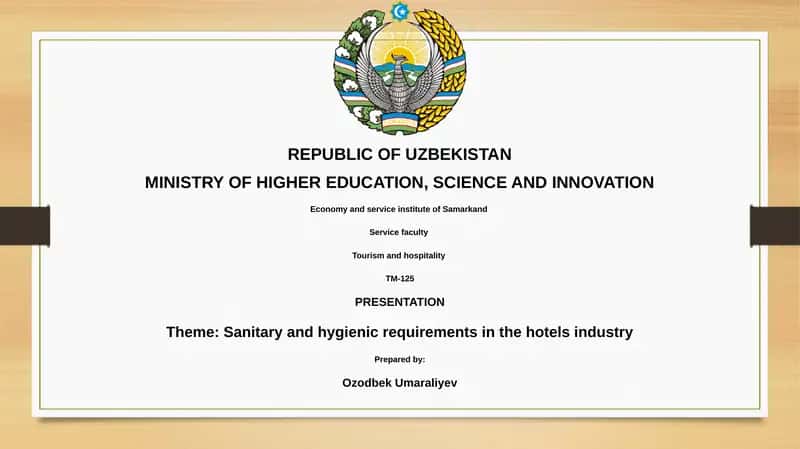 Sanitary and hygienic requirements in the hotels industry 1