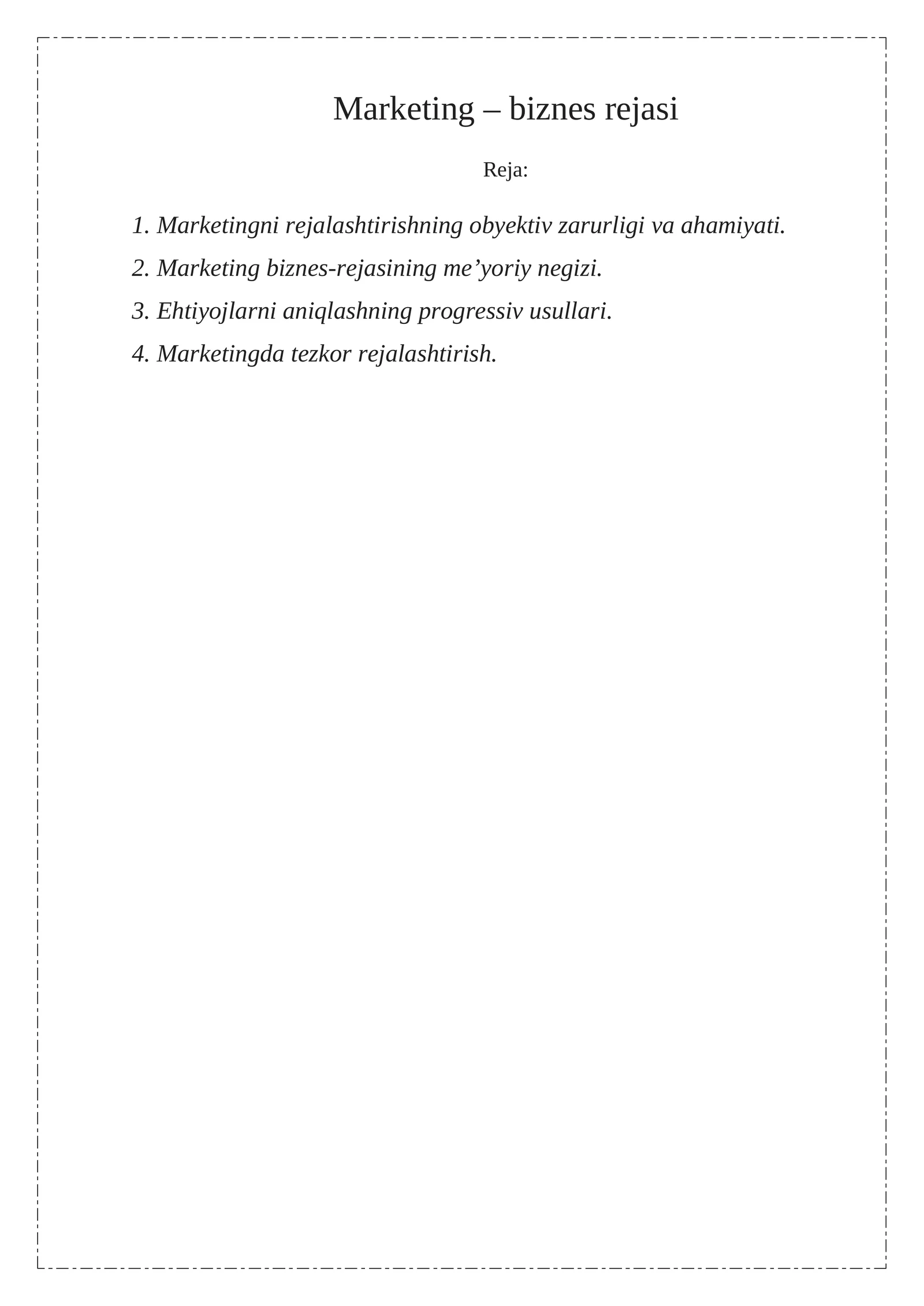 Marketing – biznes rejasi 1