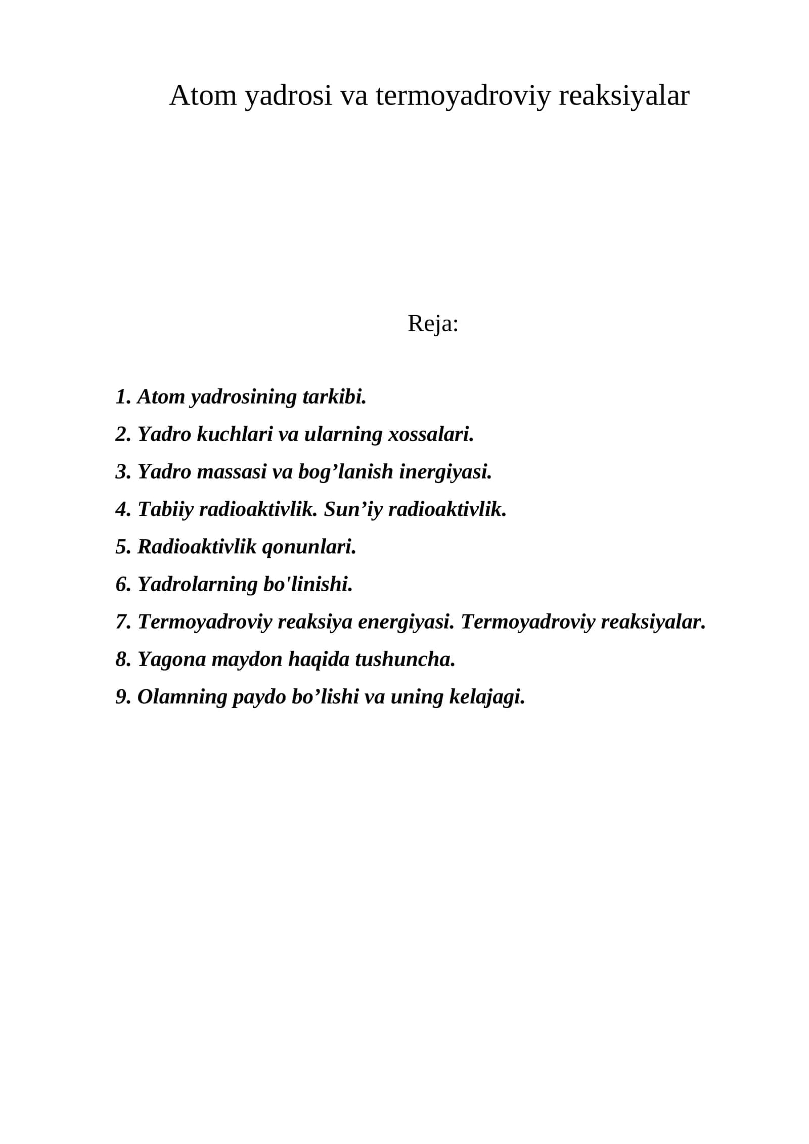 Atom yadrosi va termoyadroviy reaksiyalar 1