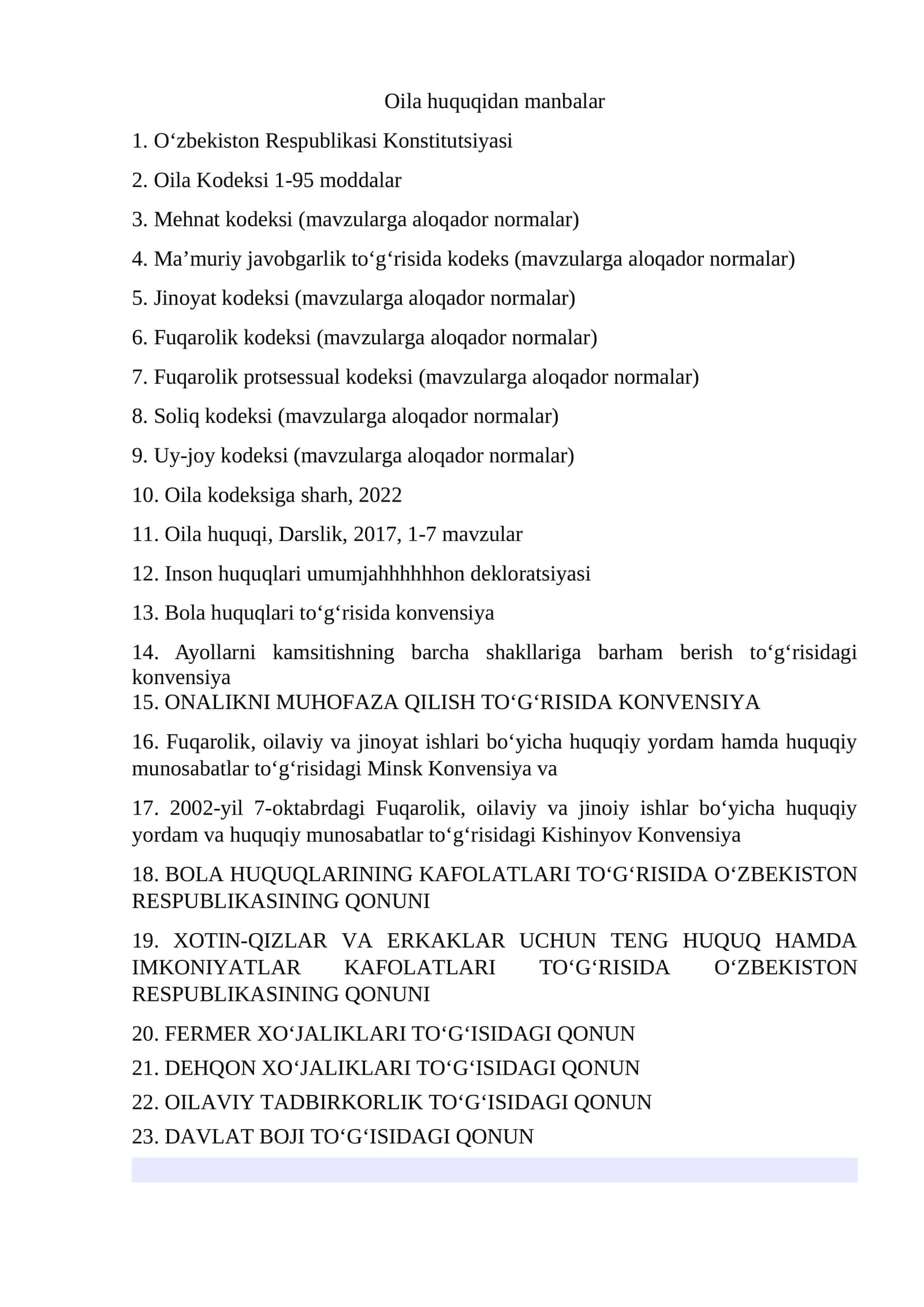 Oila huquqidan manbalar 1