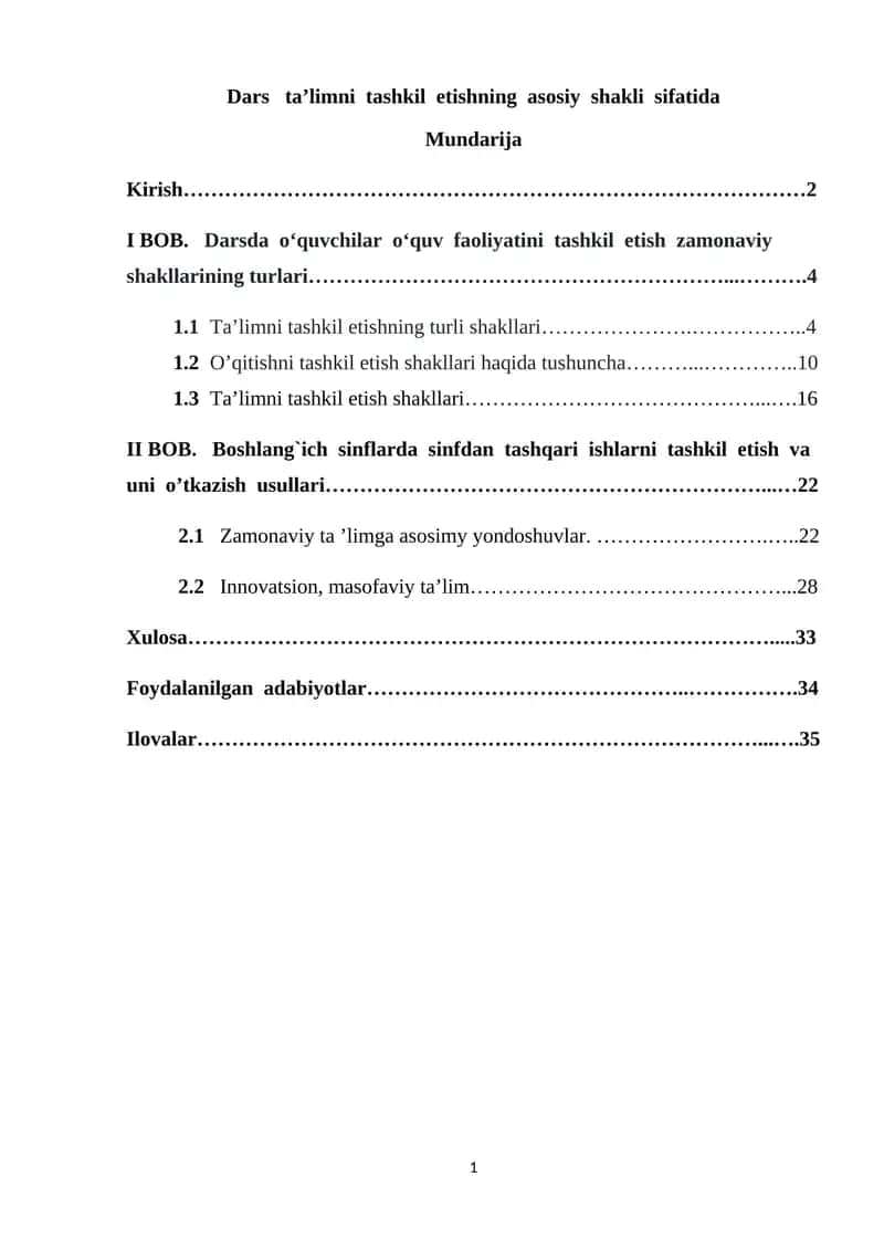 Dars ta’limni tashkil etishning asosiy shakli sifatida 1