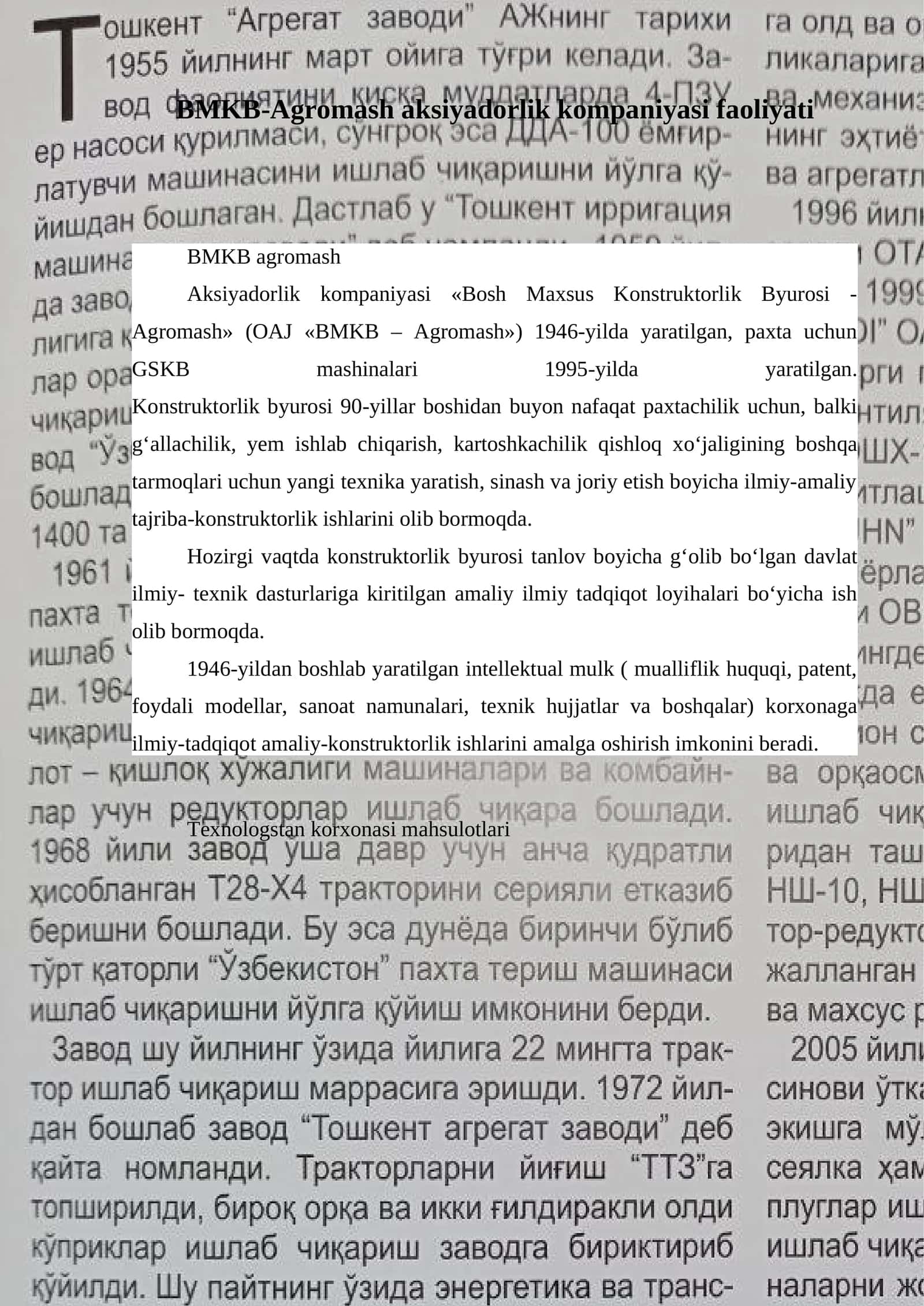 BMKB-Agromash aksiyadorlik kompaniyasi 1