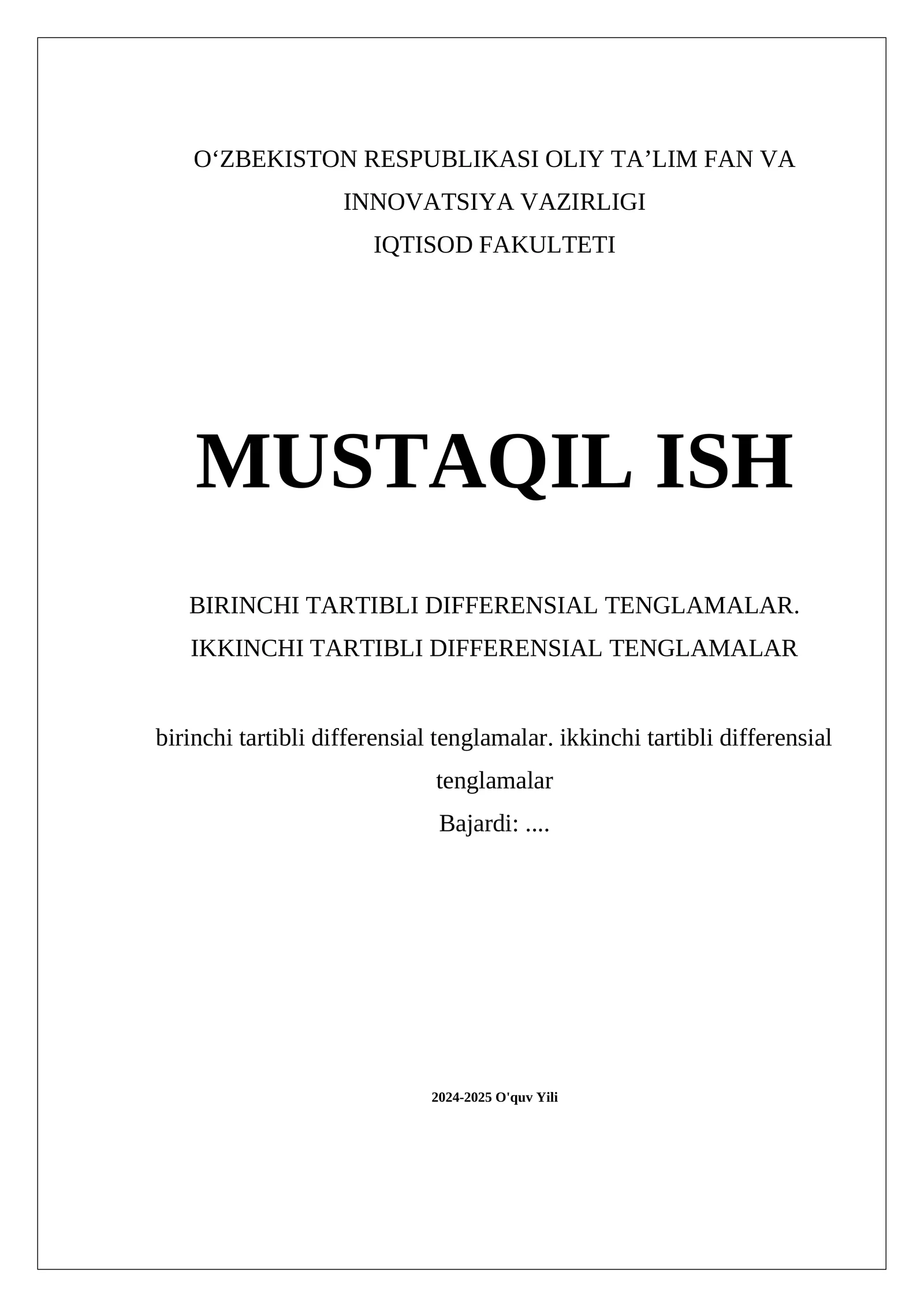 DIFFERENSIAL TENGLAMALAR 1