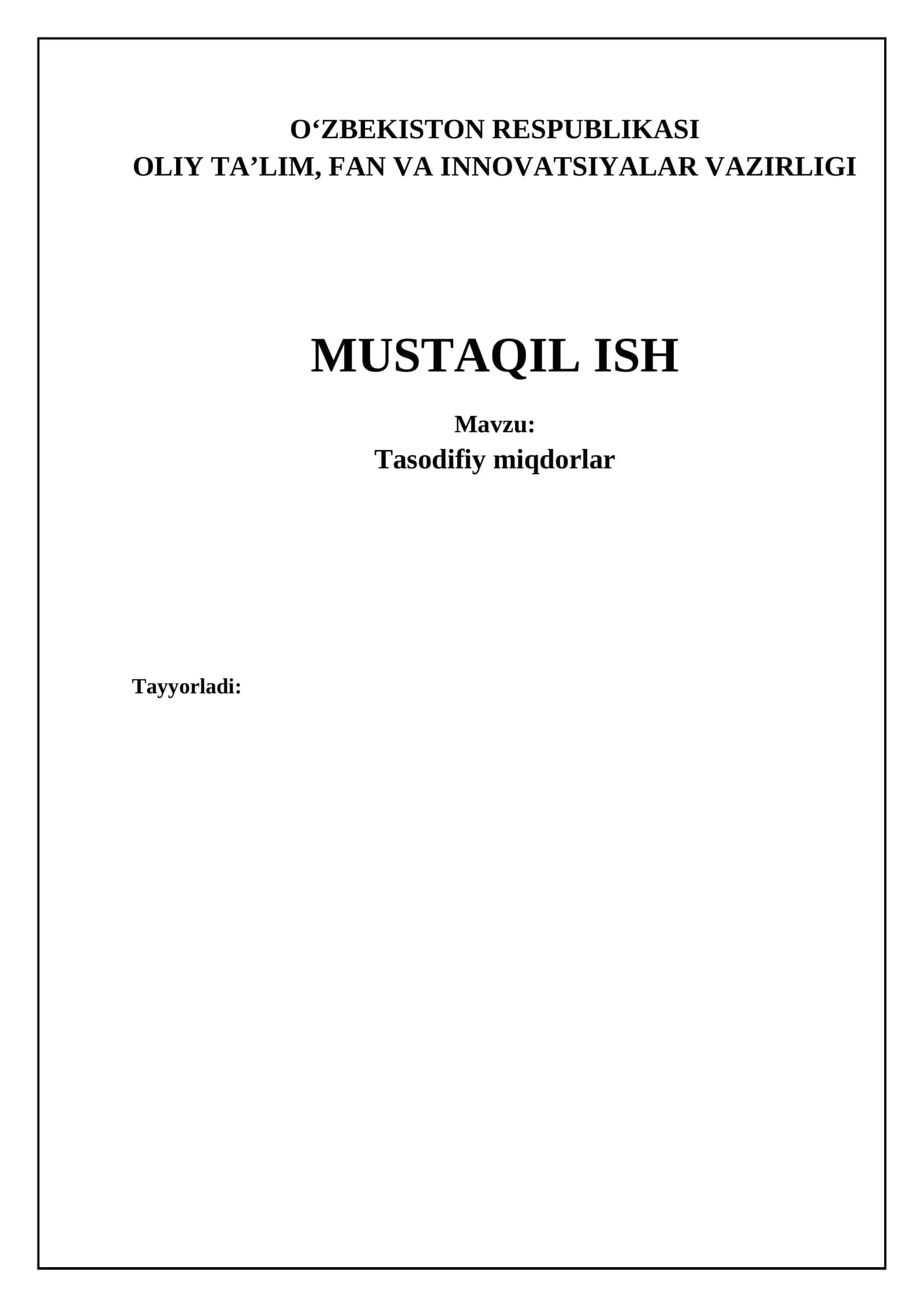 Tasodifiy oʻzgaruvchilar: Asosiy tushunchalar va taʼriflar 1