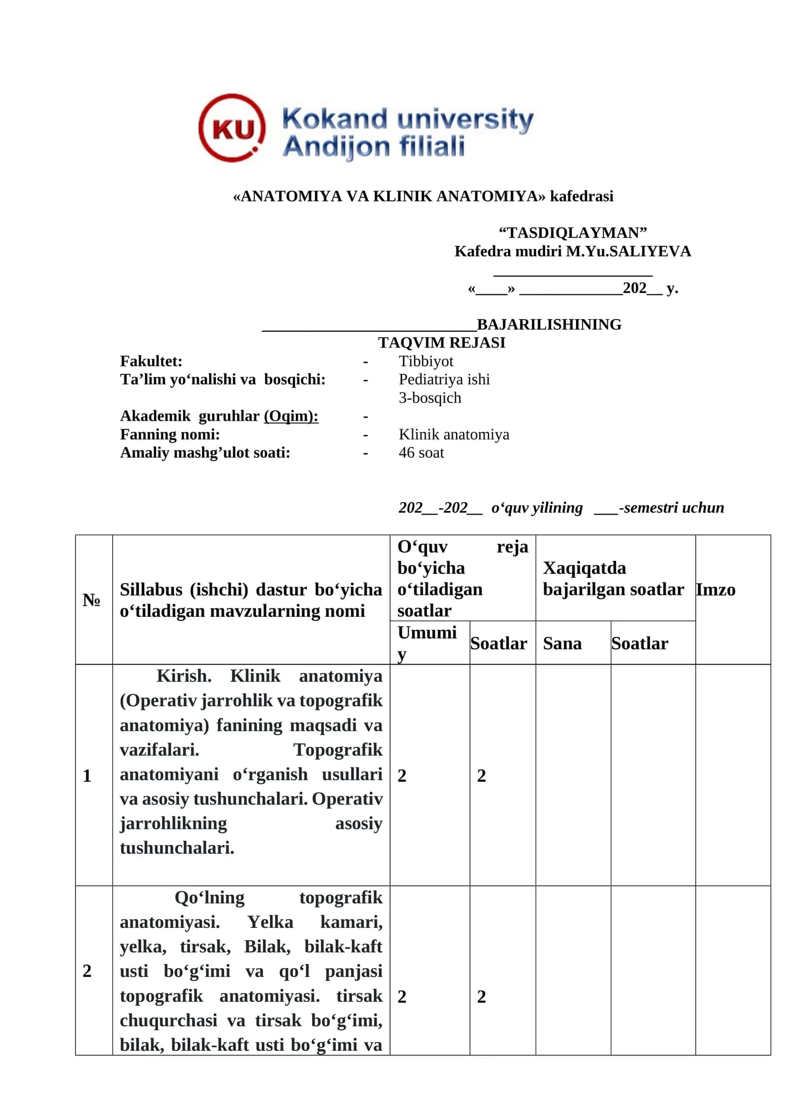 ANATOMIYA VA KLINIK ANATOMIYA kafedrasi 1