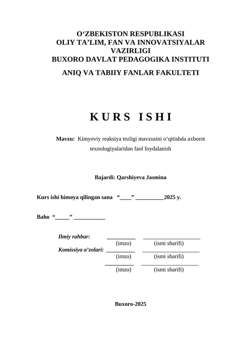 Kimyoviy reaksiya tezligi mavzusini o‘qitishda axborot texnologiyalaridan faol foydalanish 1