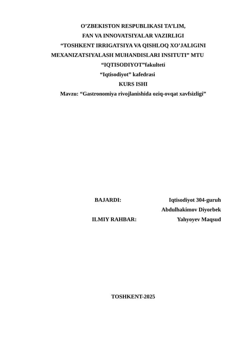 Gastronomiya rivojlanishida oziq-ovqat xavfsizligi 1