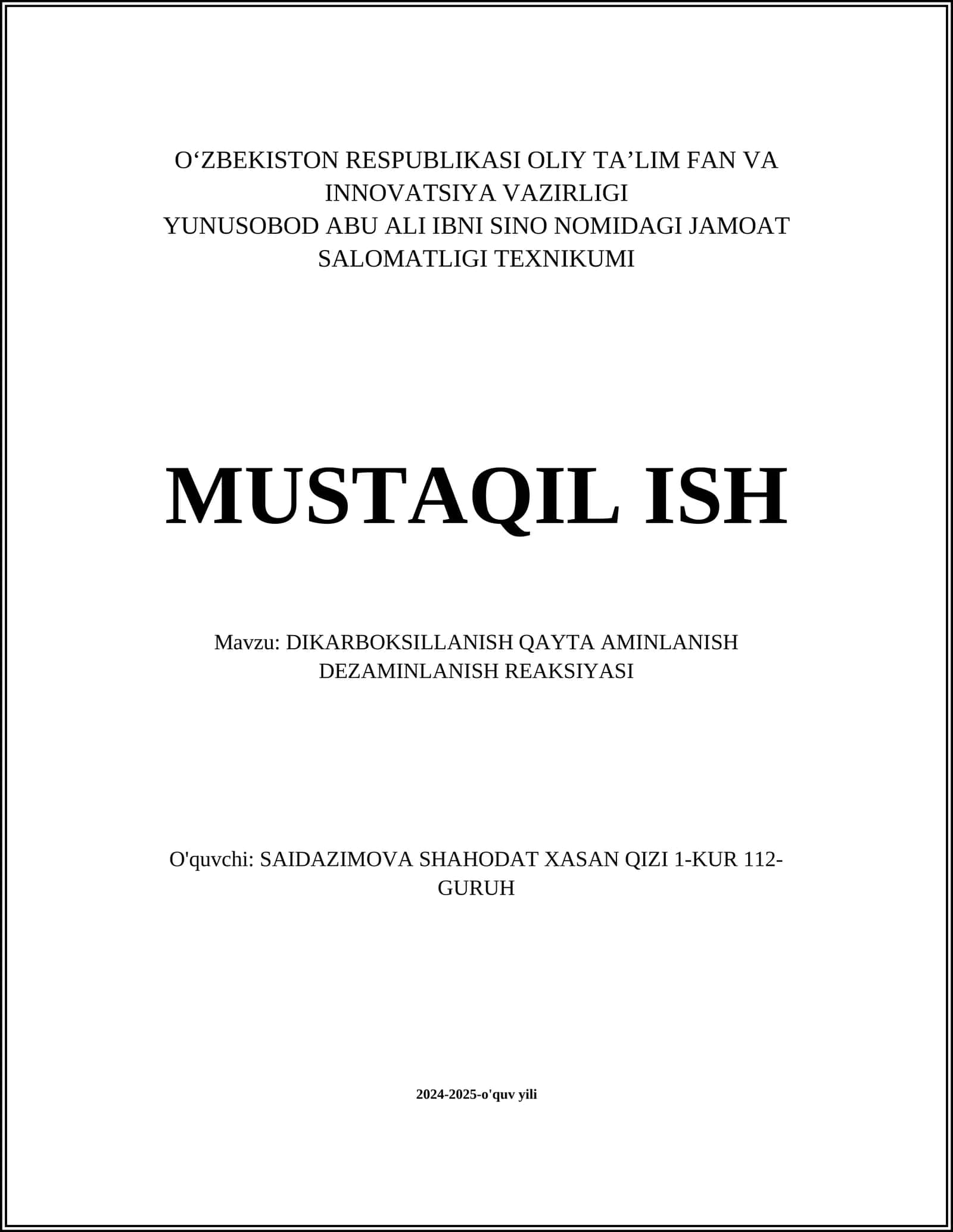 DIKARBOKSILLANISH QAYTA AMINLANISH DEZAMINLANISH REAKSIYASI 1